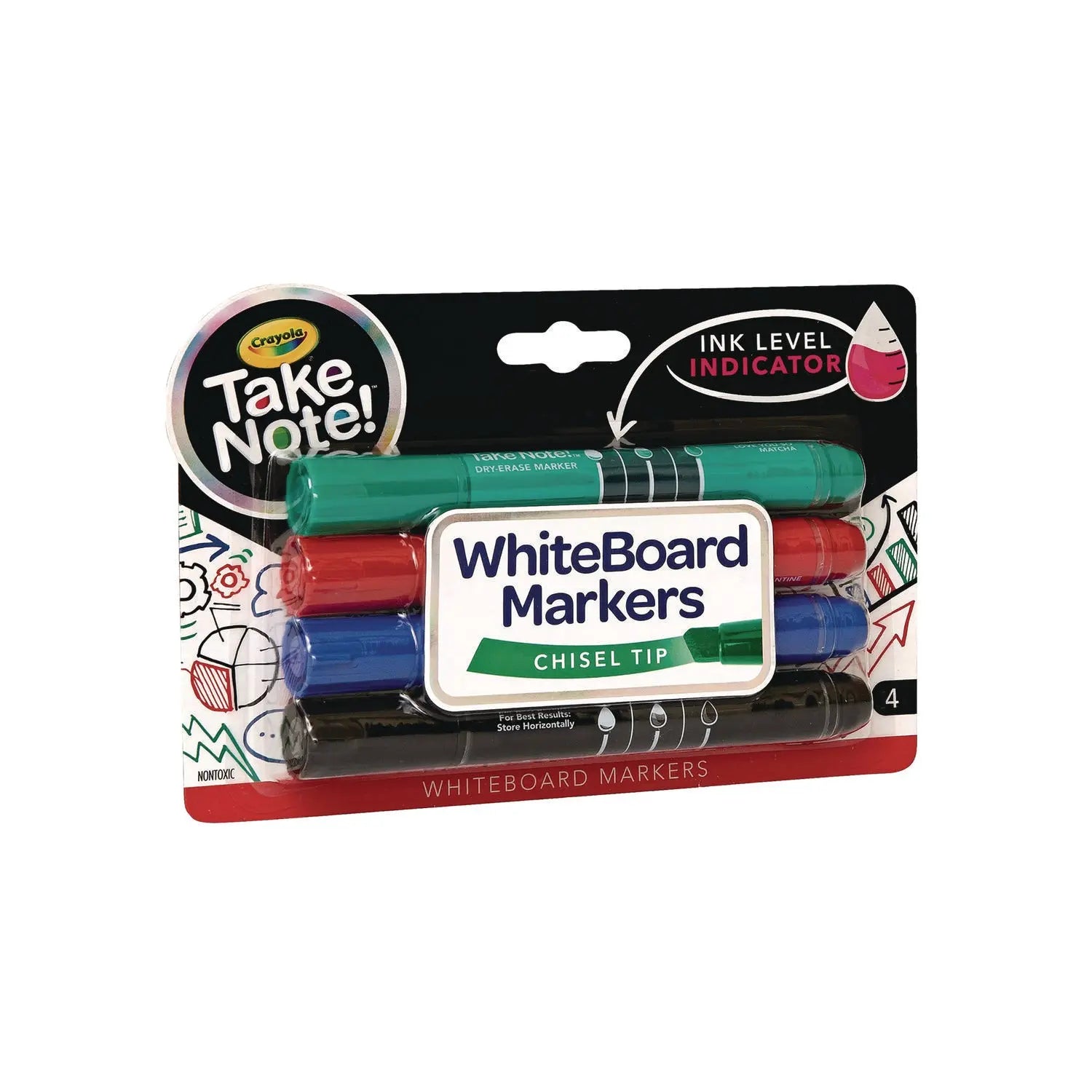 Take Note Dry Erase Markers, Chisel Tip, Assorted Colors, 4/Set