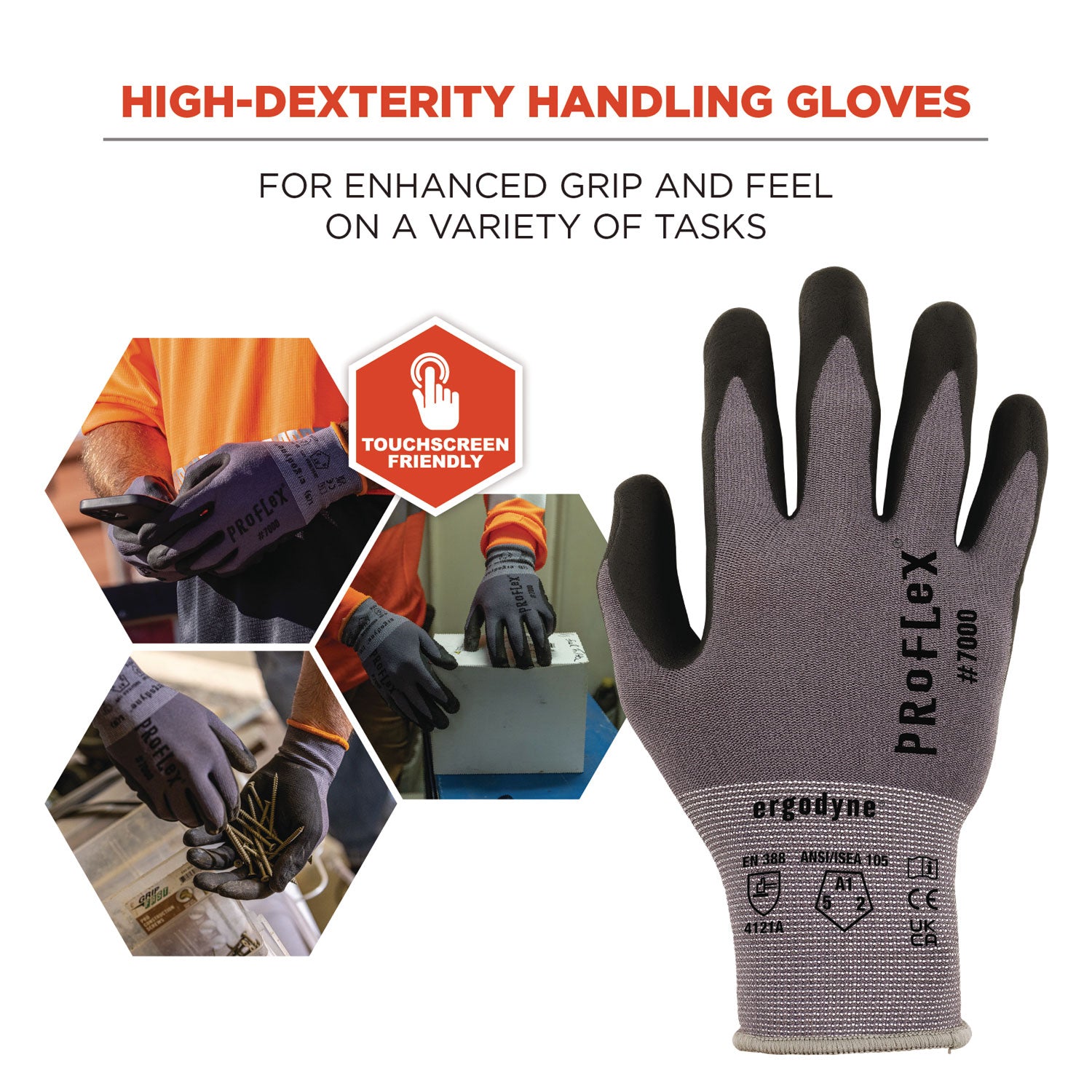ergodyne® ProFlex 7000 Nitrile-Coated Gloves Microfoam Palm, Gray, X-Small, Pair