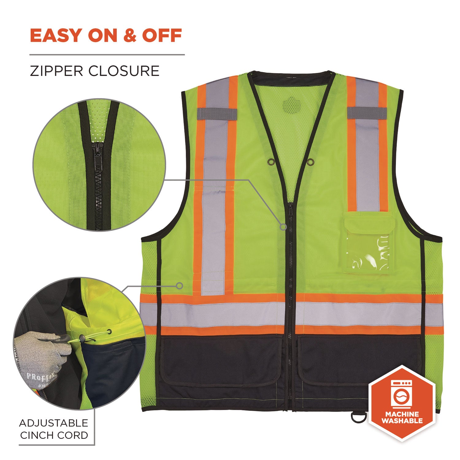 ergodyne® GloWear 8251HDZ Class 2 Two-Tone Hi-Vis Safety Vest, Large to X-Large, Lime