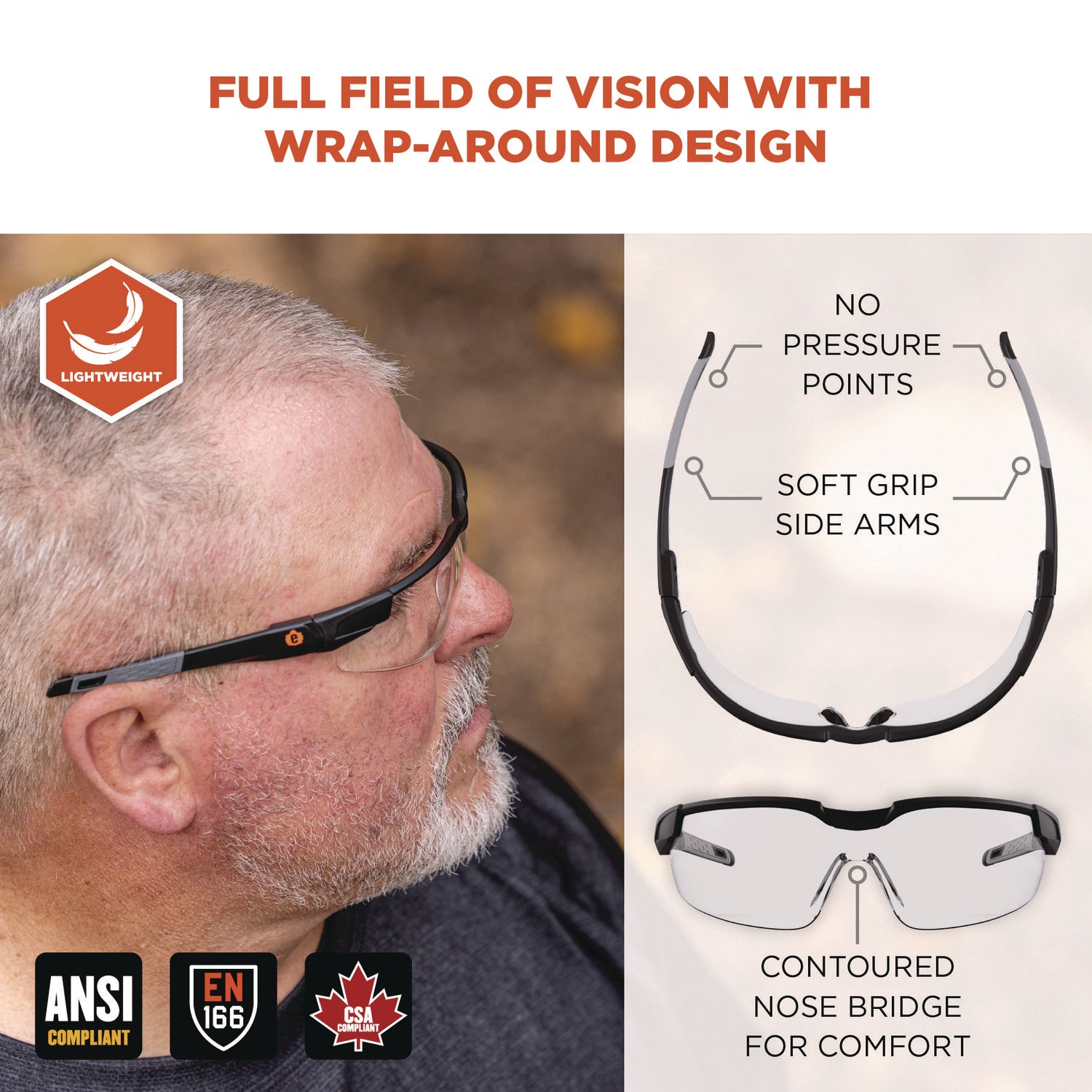 ergodyne® Skullerz DELLENGER Anti-Scratch/Enhanced Anti-Fog Safety Glasses with Adjustable Temples, Black Frame, Clear Polycarb Lens