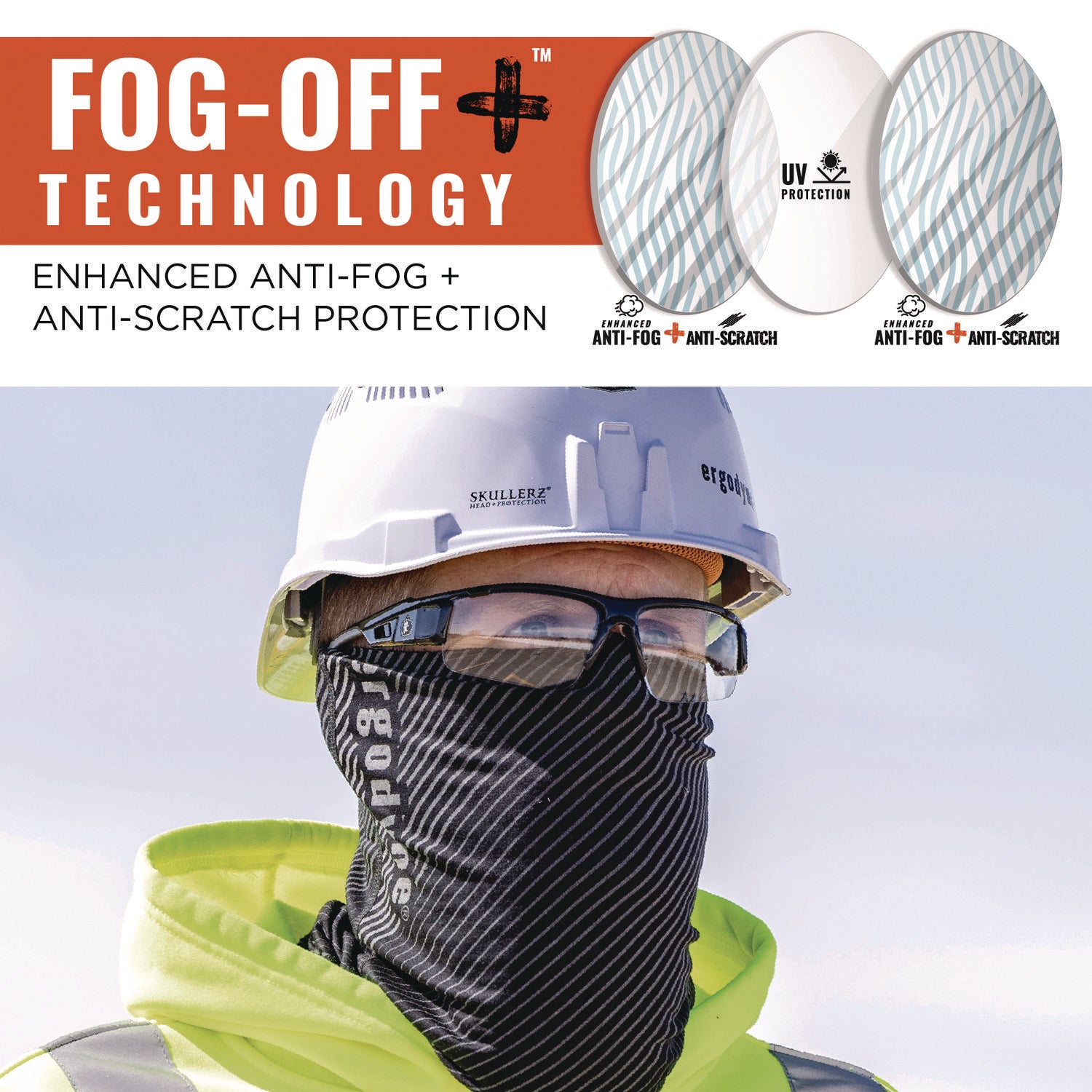 ergodyne® Skullerz DAGR Anti-Scratch and Enhanced Anti-Fog Safety Glasses, Black Nylon Impact Frame, Clear Polycarbonate Lens