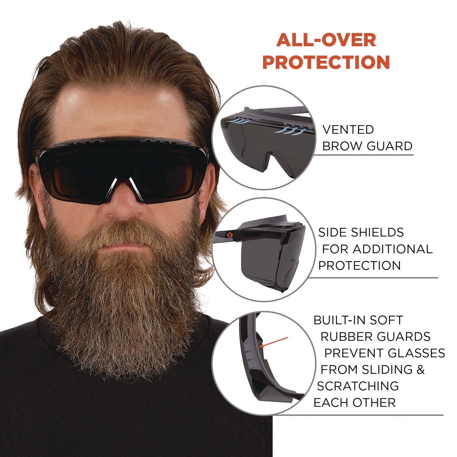 ergodyne® Skullerz OSMIN Safety Glasses, Matte Black Polycarbonate Frame, Smoke Polycarbonate Lens