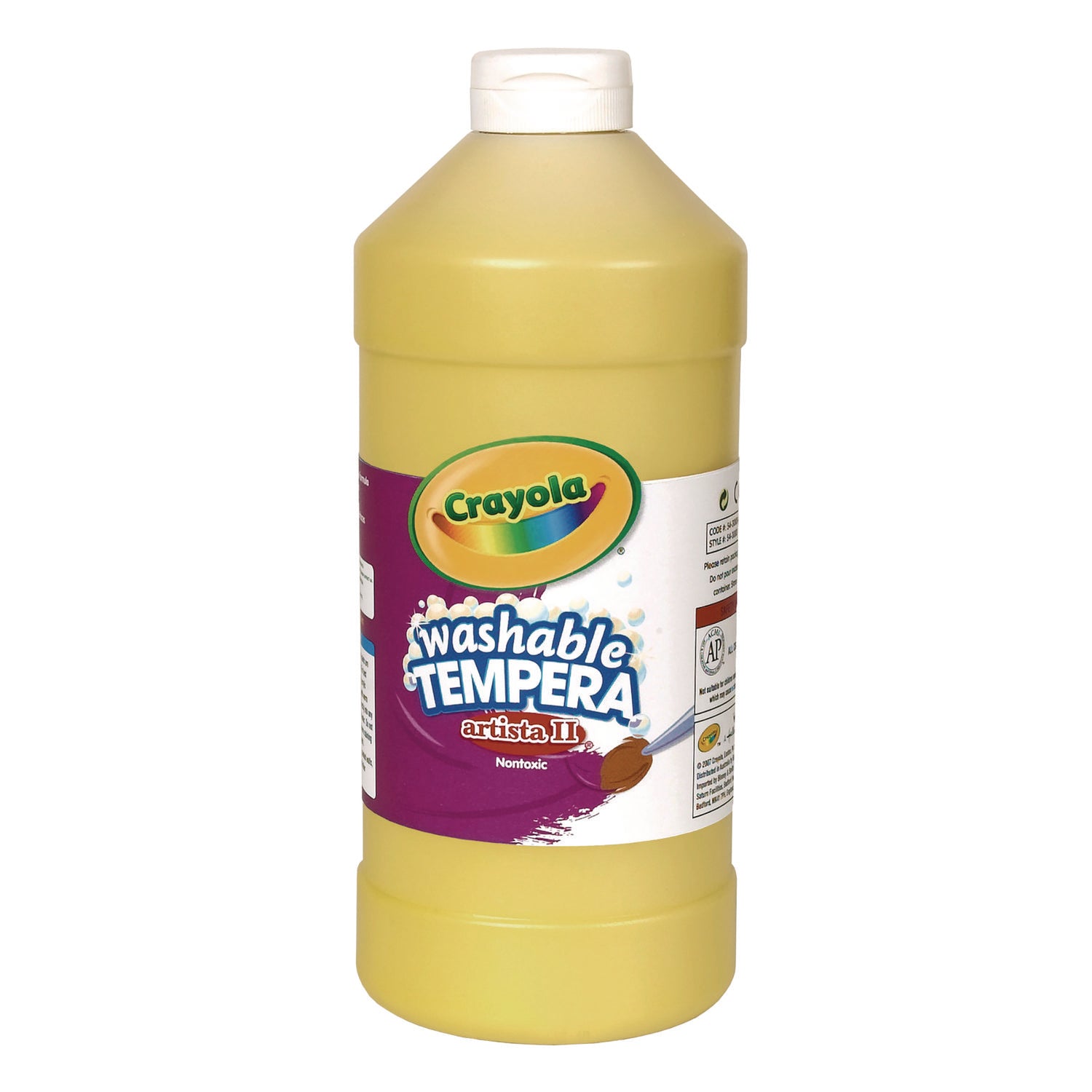 Artista II Washable Tempera Paint, Yellow, 32 oz Bottle