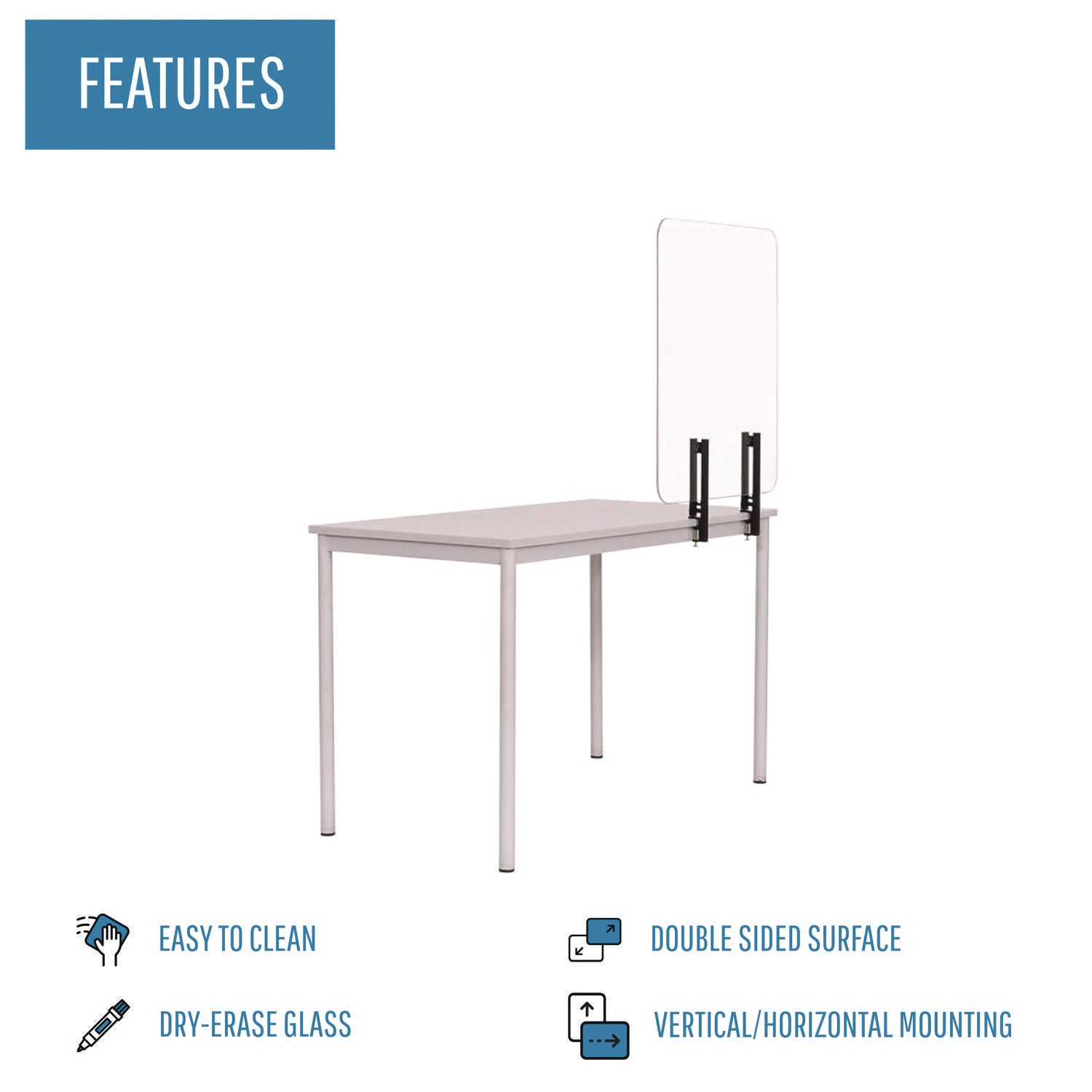 MasterVision® Protector Series Frameless Glass Desktop Divider, 35.4 X 0.16 X 35.4, Clear/aluminum