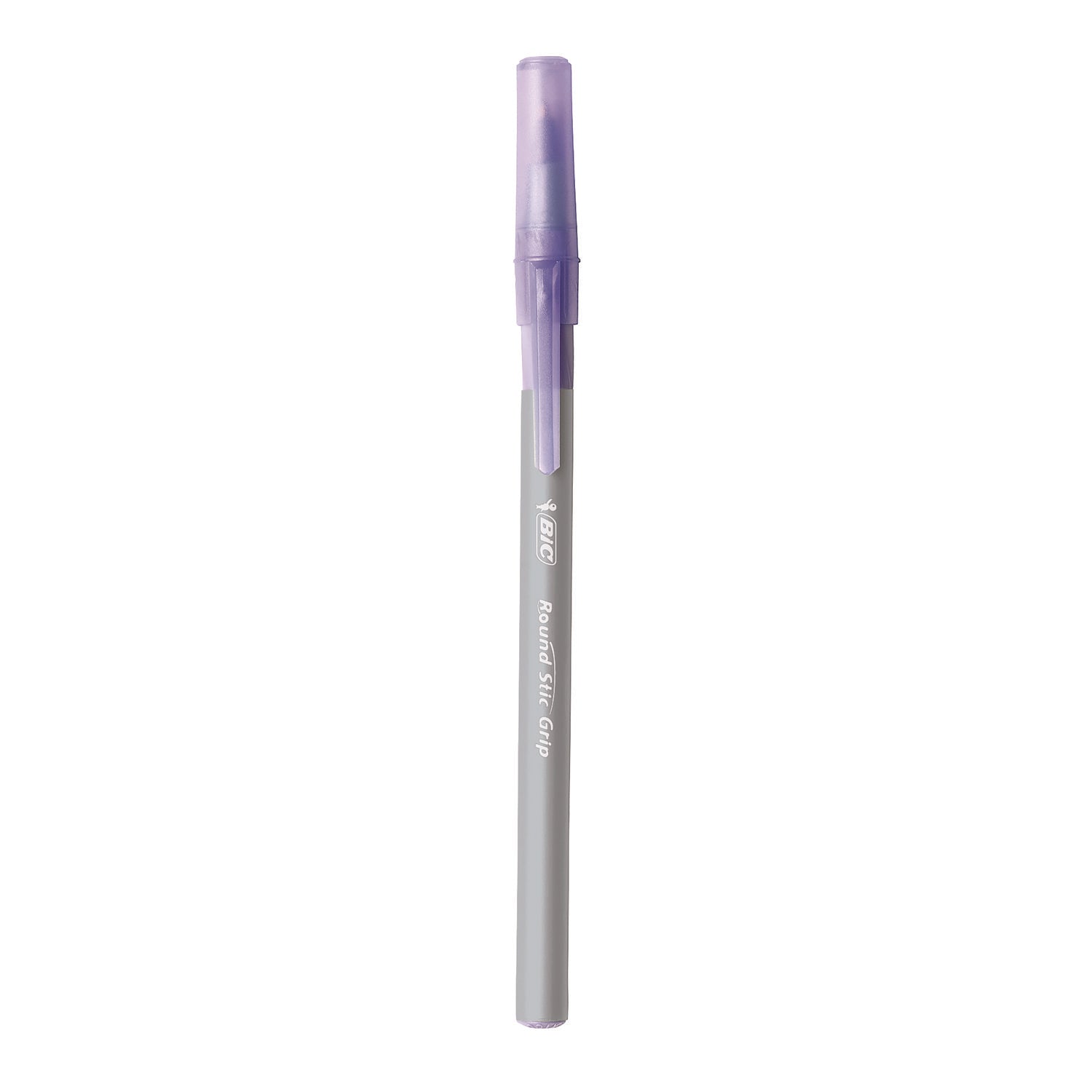 BIC® Round Stic Grip Xtra Comfort Ballpoint Pen, Easy-Glide System, Stick, Medium 1.2 mm, Purple Ink, Gray/Purple Barrel, Dozen