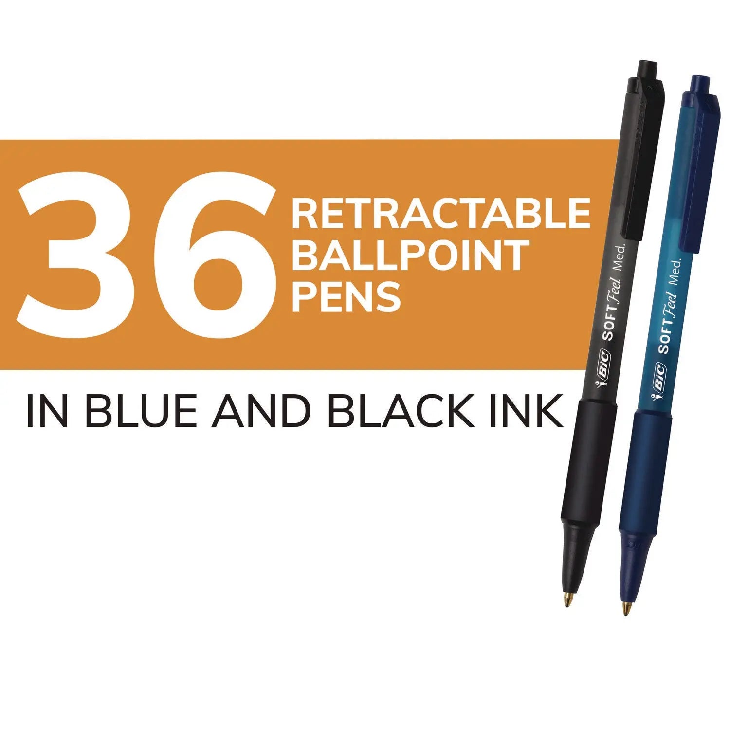 Soft Feel Ballpoint Pen Value Pack, Retractable, Medium 1 mm, Black Ink, Black Barrel, 36/Pack BIC® Flipcost