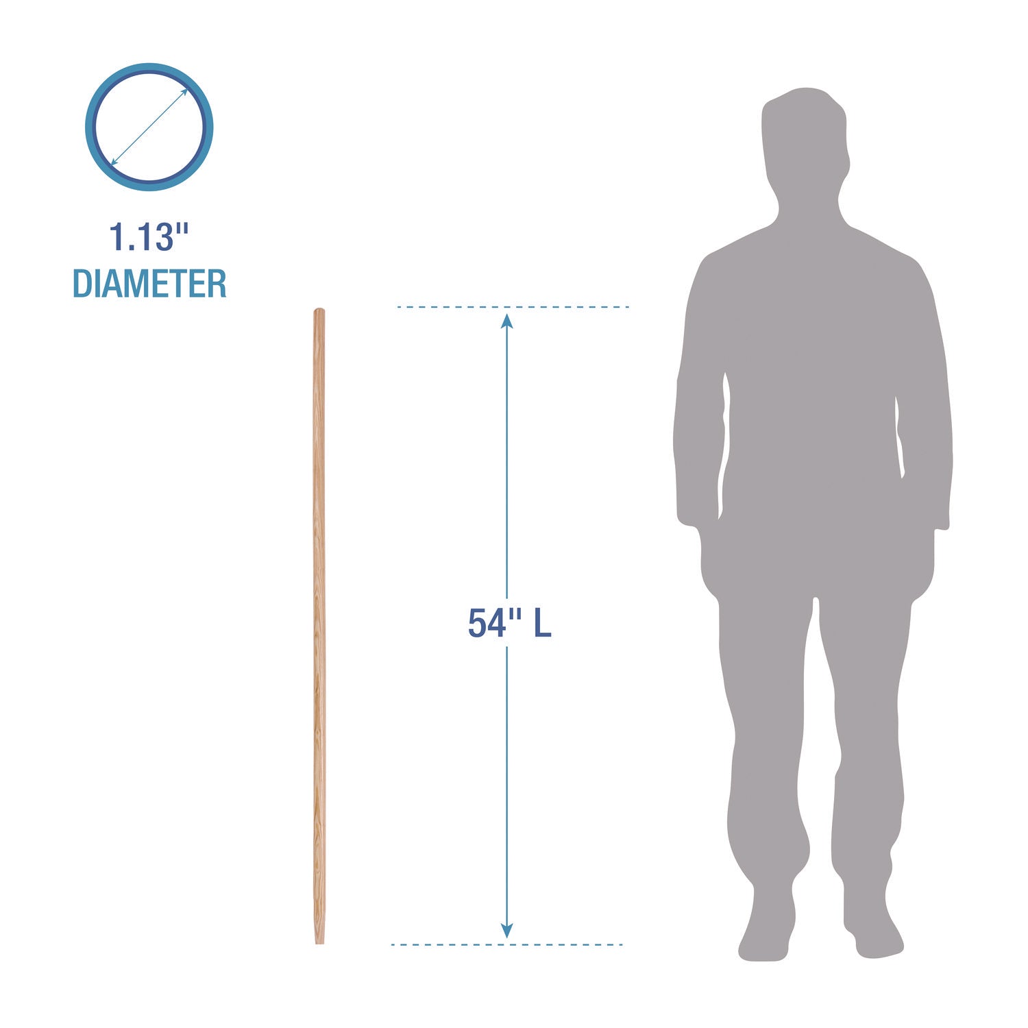 Boardwalk® Tapered End Broom Handle, Lacquered Hardwood, 1.13" dia x 54", Natural