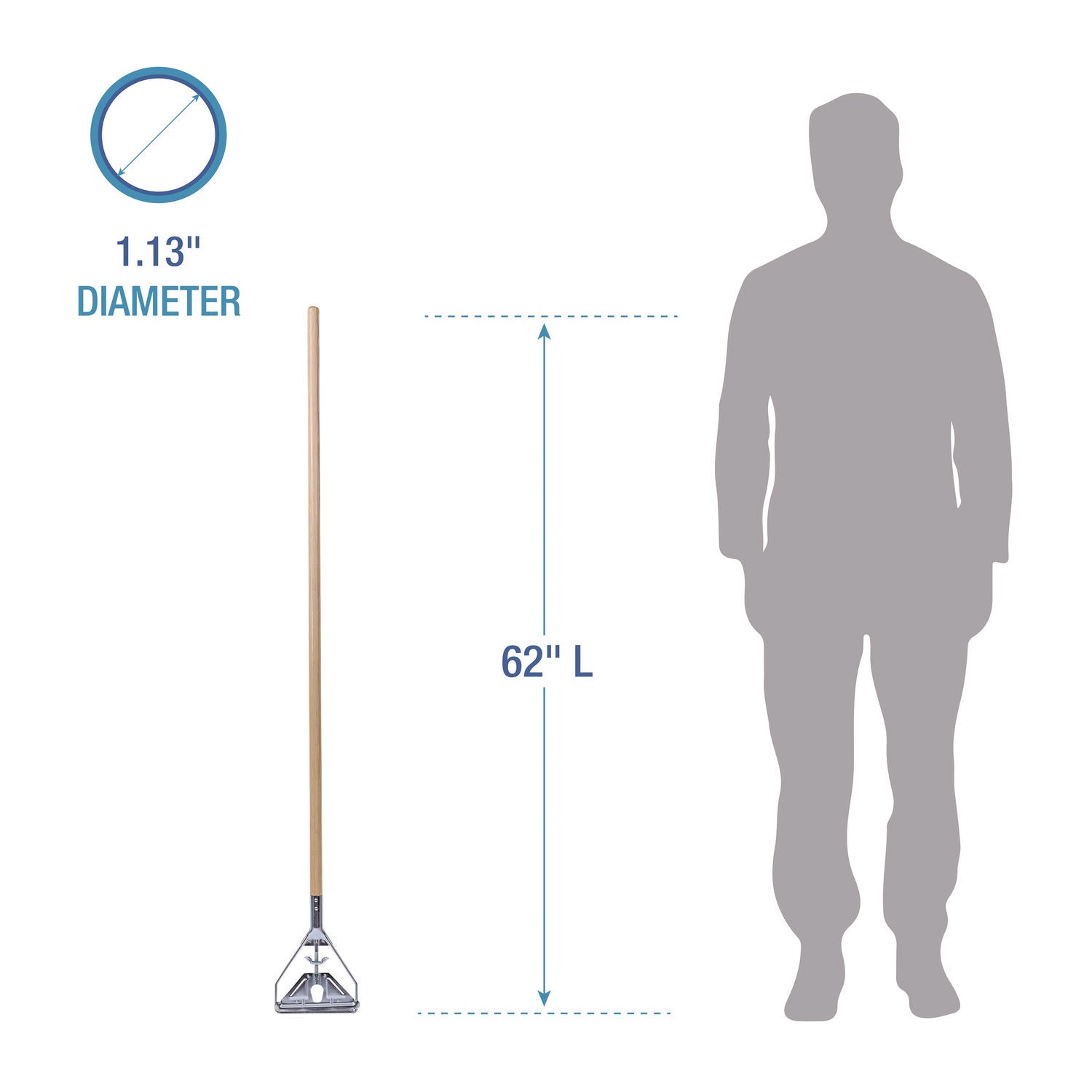 Boardwalk® Quick Change Metal Head Mop Handle for No. 20 and Up Heads, 62" Wood Handle