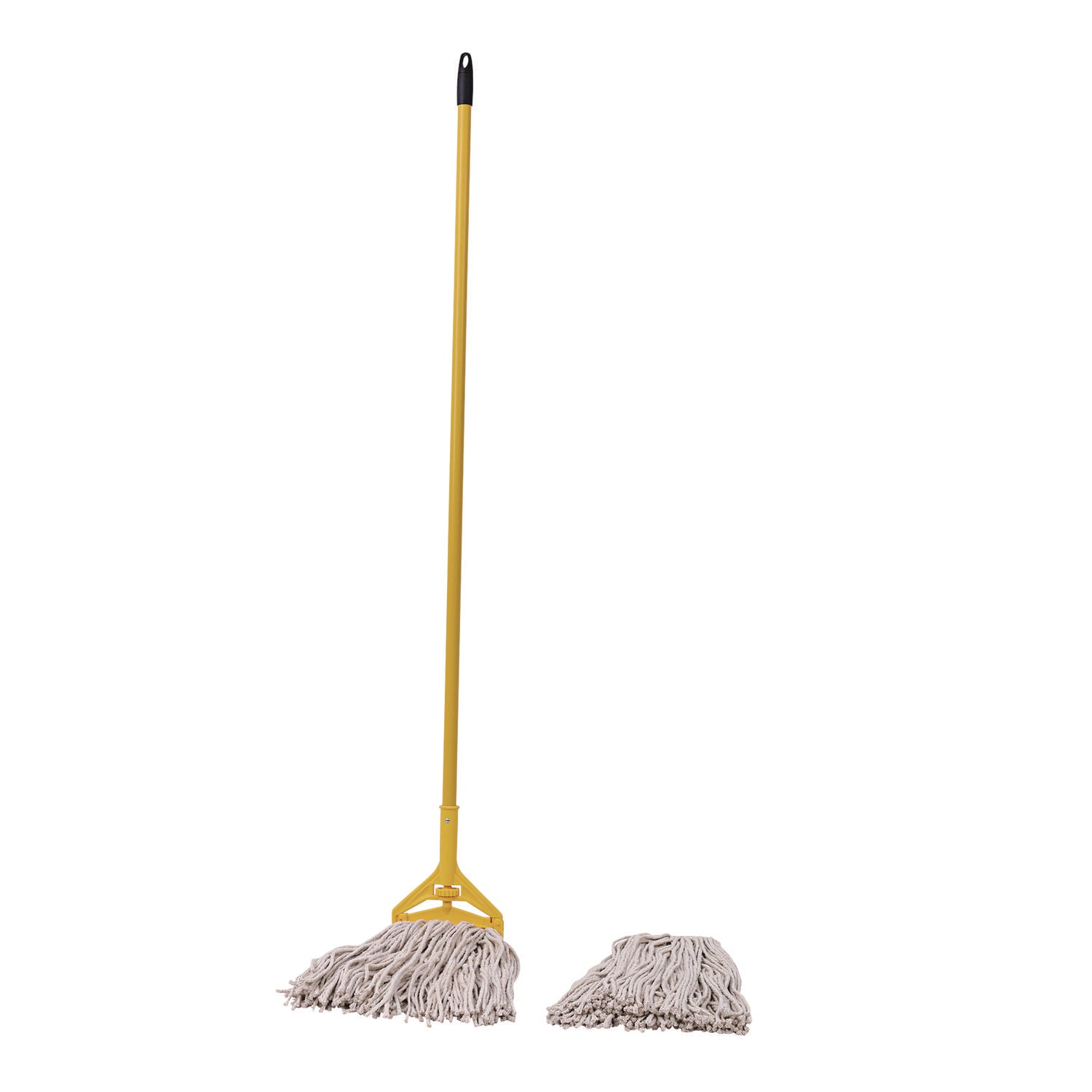 Cotton Cut End Mop Kit, #24 Natural Cotton Head, 60" Yellow Metal/Plastic Handle