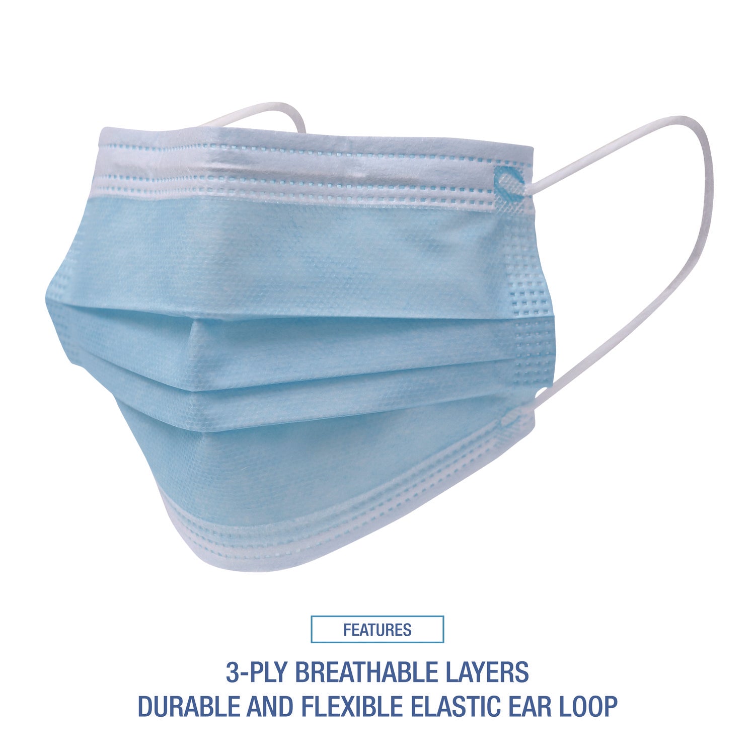 Boardwalk® Three-Ply General Use Face Mask, Blue, 50/box, 40 Boxes/carton