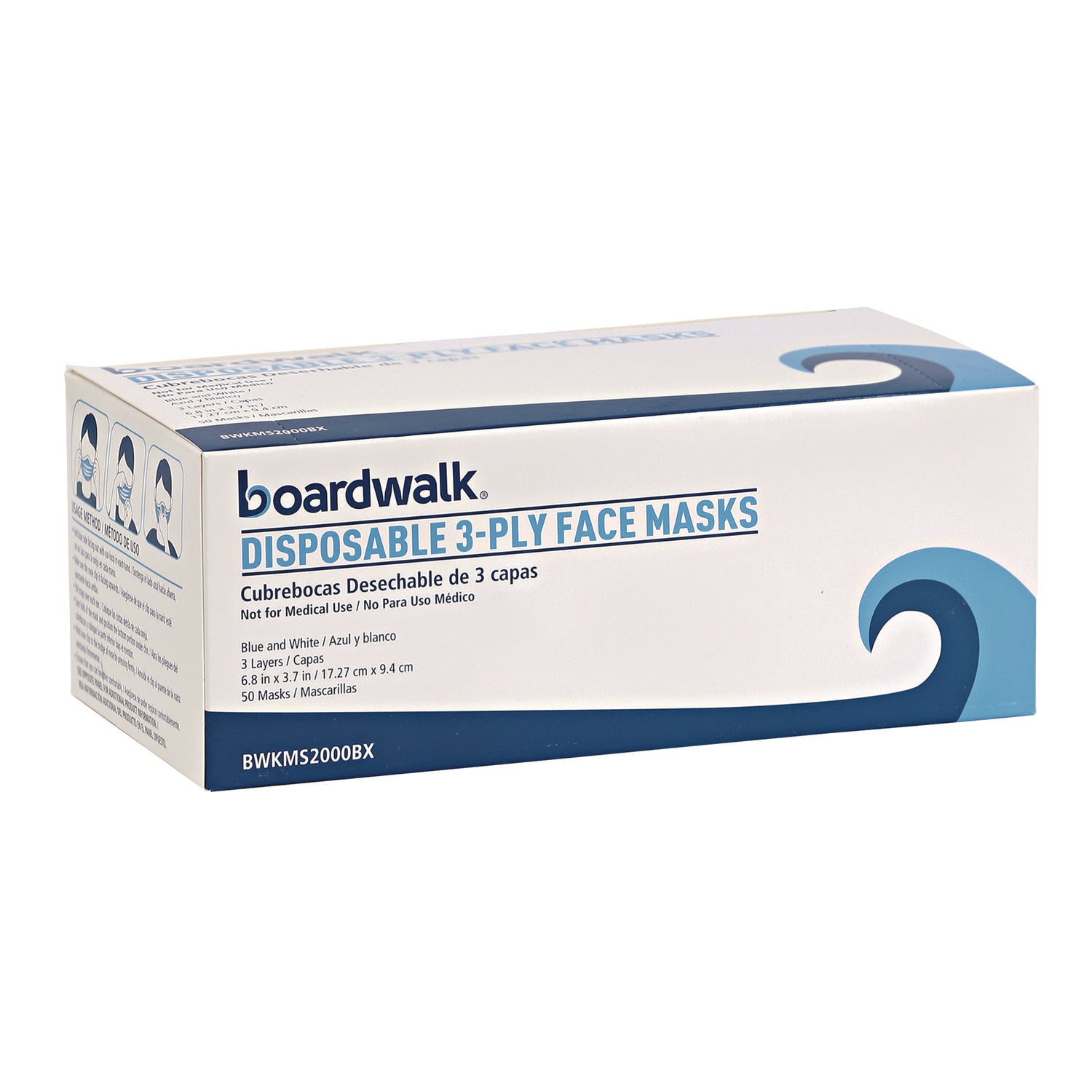 Boardwalk® Three-Ply General Use Face Mask, Blue, 50/box, 40 Boxes/carton