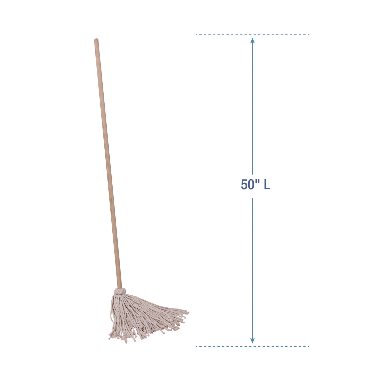 Boardwalk® Cotton Deck Mop, #16 White Cotton Head, 50" Wood Handle, 12/Carton