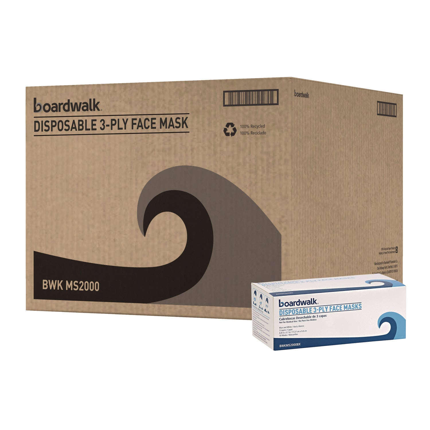 Boardwalk® Three-Ply General Use Face Mask, Blue, 50/box, 40 Boxes/carton