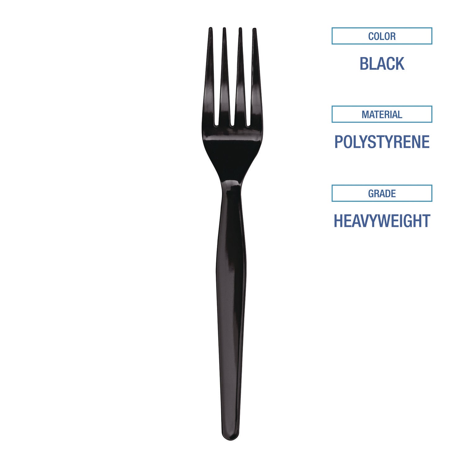 Boardwalk® Heavyweight Polystyrene Cutlery, Fork, Plastic, Black, 1,000/Carton