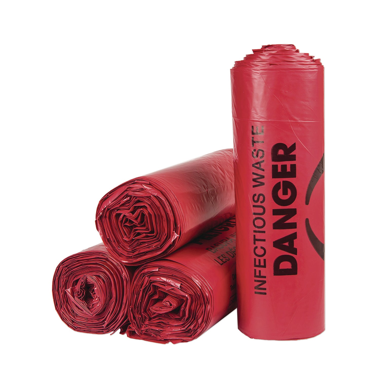 Inteplast Group Institutional Low-Density Can Liners, Infectious Waste Biohazard, 33 gal, 1.3 mil, 33 x 39, Red, Interleaved, 25/RL, 6 RL/CT