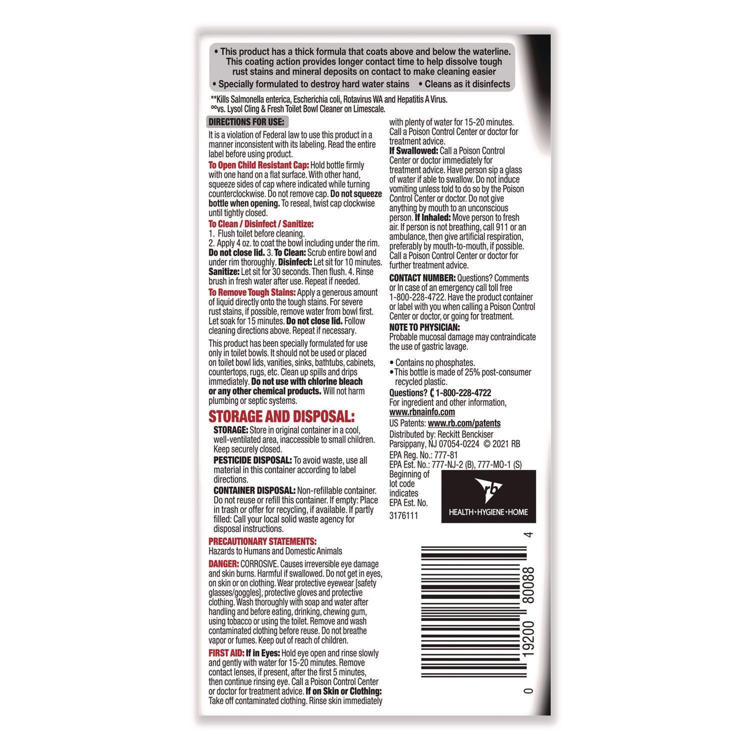 LYSOL® Brand Disinfectant Toilet Bowl Cleaner w/Lime/Rust Remover, Atlantic Fresh, 24 oz, 9/Carton