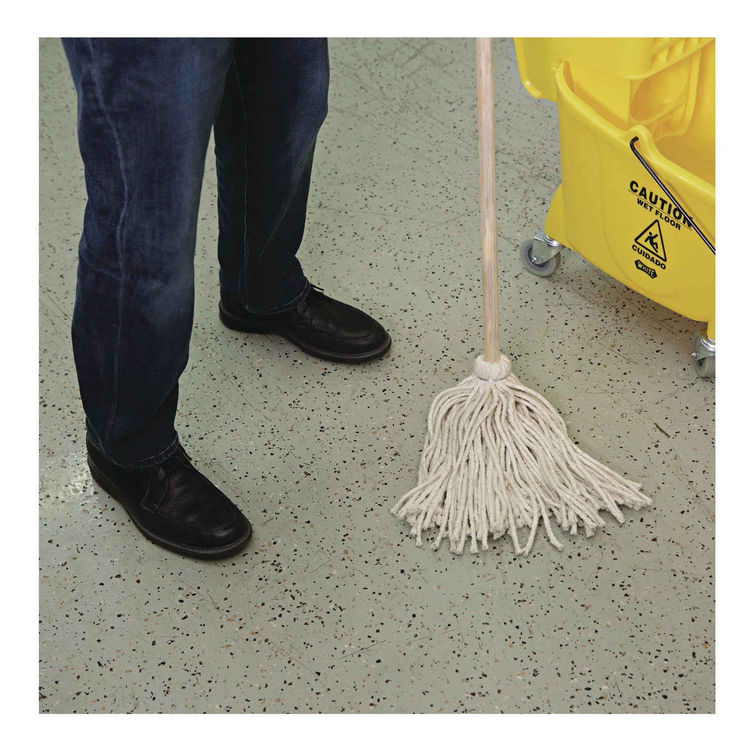 Boardwalk® Cotton Deck Mop, #16 White Cotton Head, 50" Wood Handle, 12/Carton