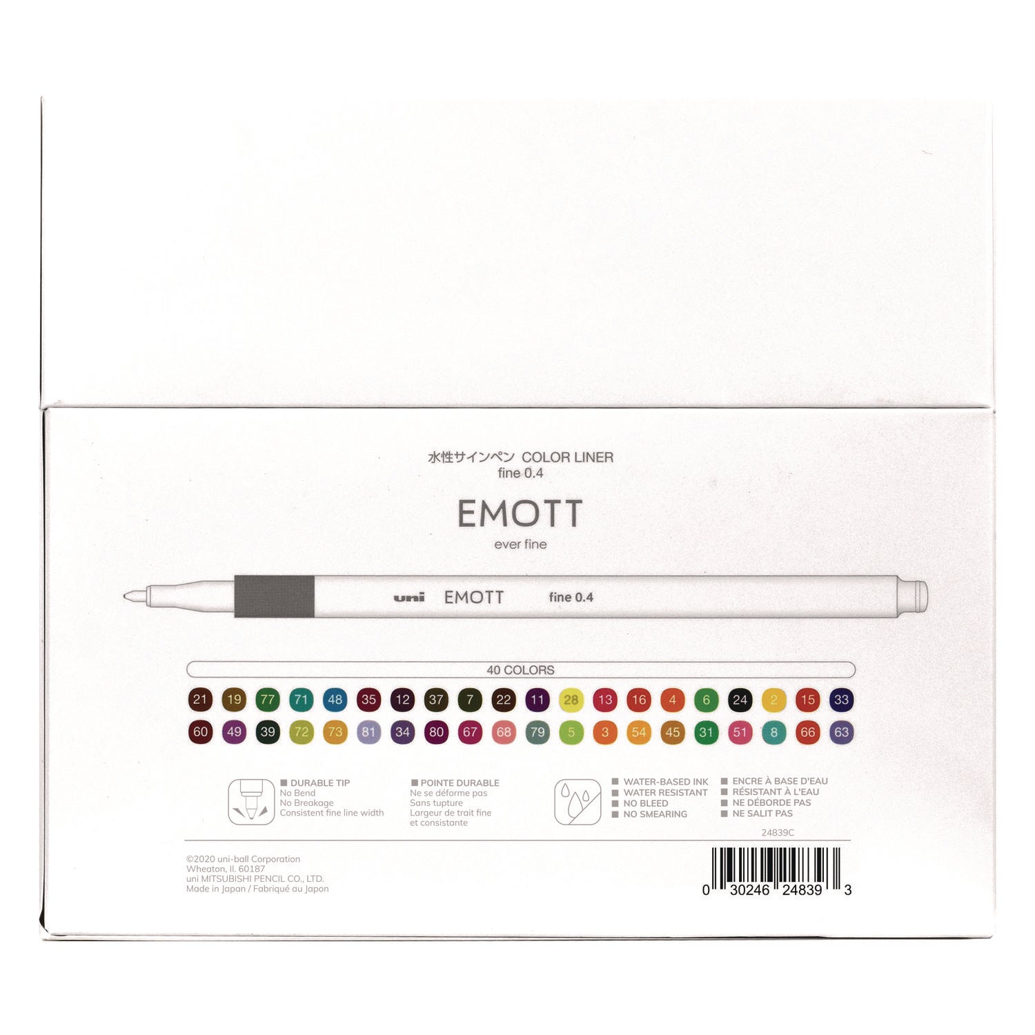 uniball® Emott Ever Fine Porous Point Pen, Stick, Fine 0.4 Mm, Assorted Ink Colors, White Barrel, 40/pack