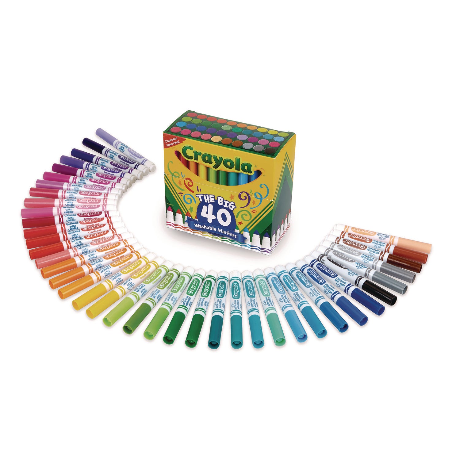 Crayola® Ultra-Clean Washable Markers, Broad Bullet Tip, Assorted Colors, 40/set