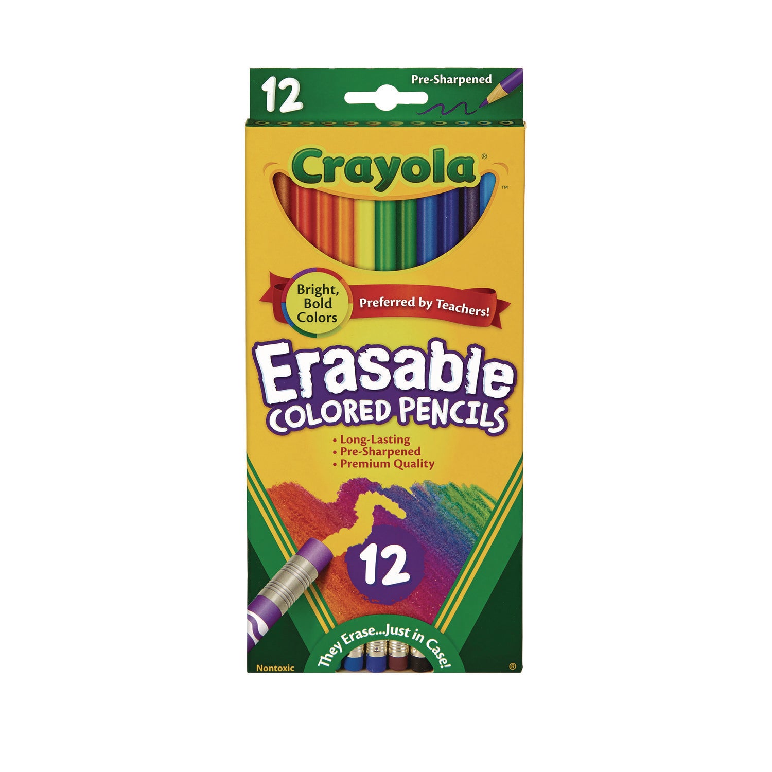 Crayola® Erasable Color Pencil Set, 3.3 mm, 2B, Assorted Lead and Barrel Colors, Dozen