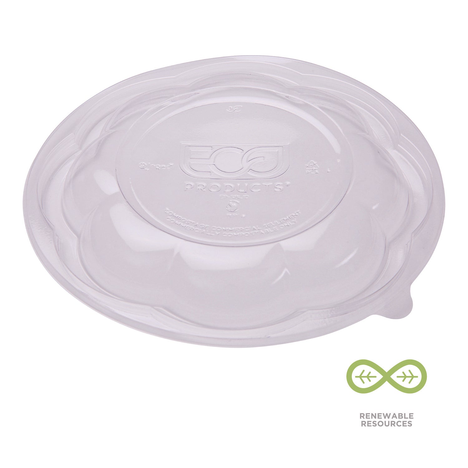 Eco-Products® Renewable and Compostable Lids, Fits 24, 32 and 48 oz Salad Bowls, Clear, Plastic, 300/Carton