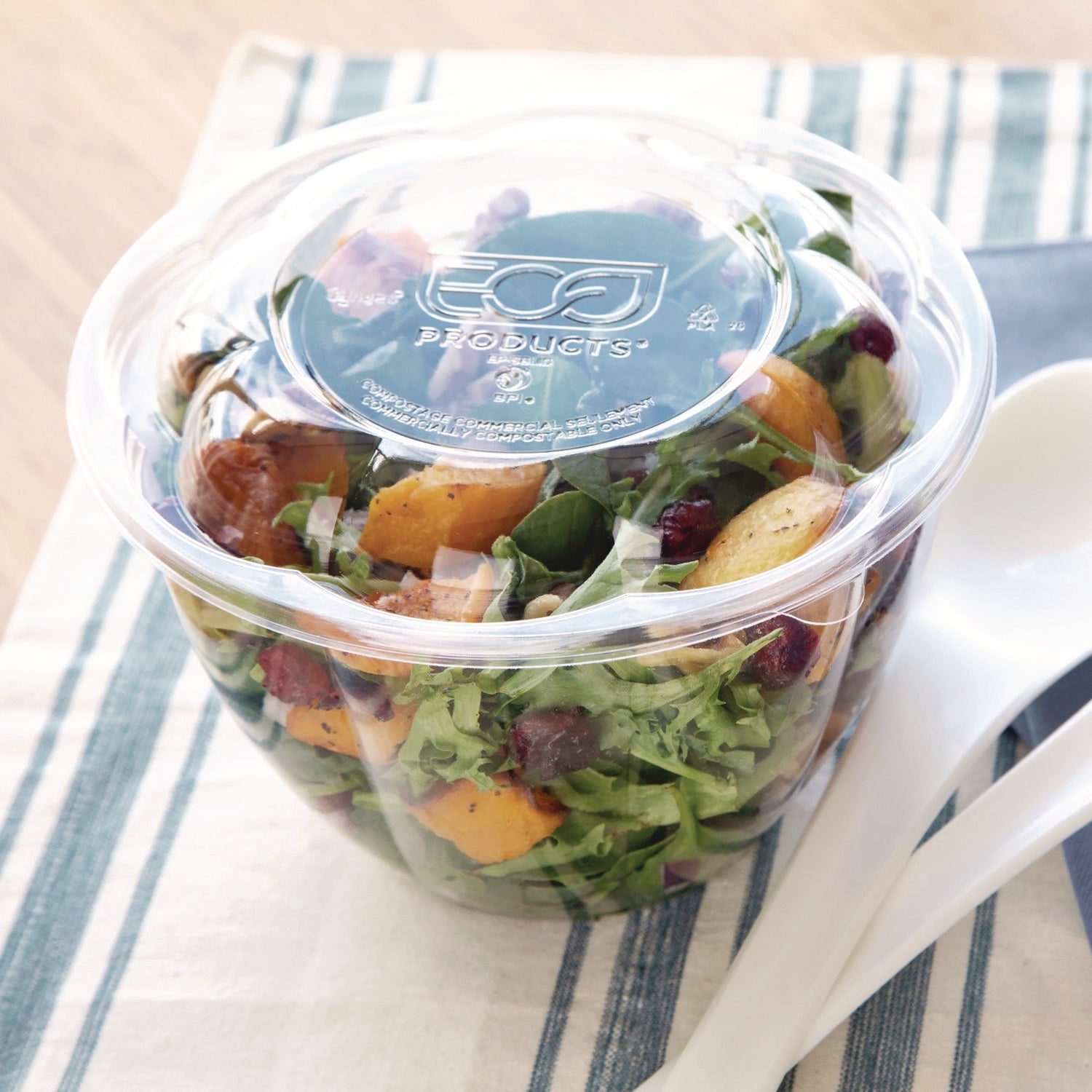 Eco-Products® Renewable and Compostable Lids, Fits 24, 32 and 48 oz Salad Bowls, Clear, Plastic, 300/Carton