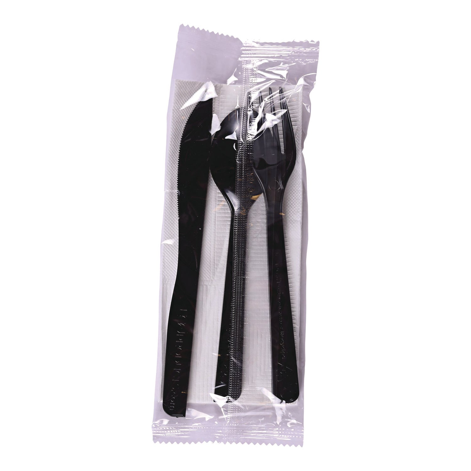 Eco-Products® 100% Recycled Content Cutlery Kit, Heavyweight Fork/Knife/Soup Spoon/Spoon, Plastic, Black, 250/Carton