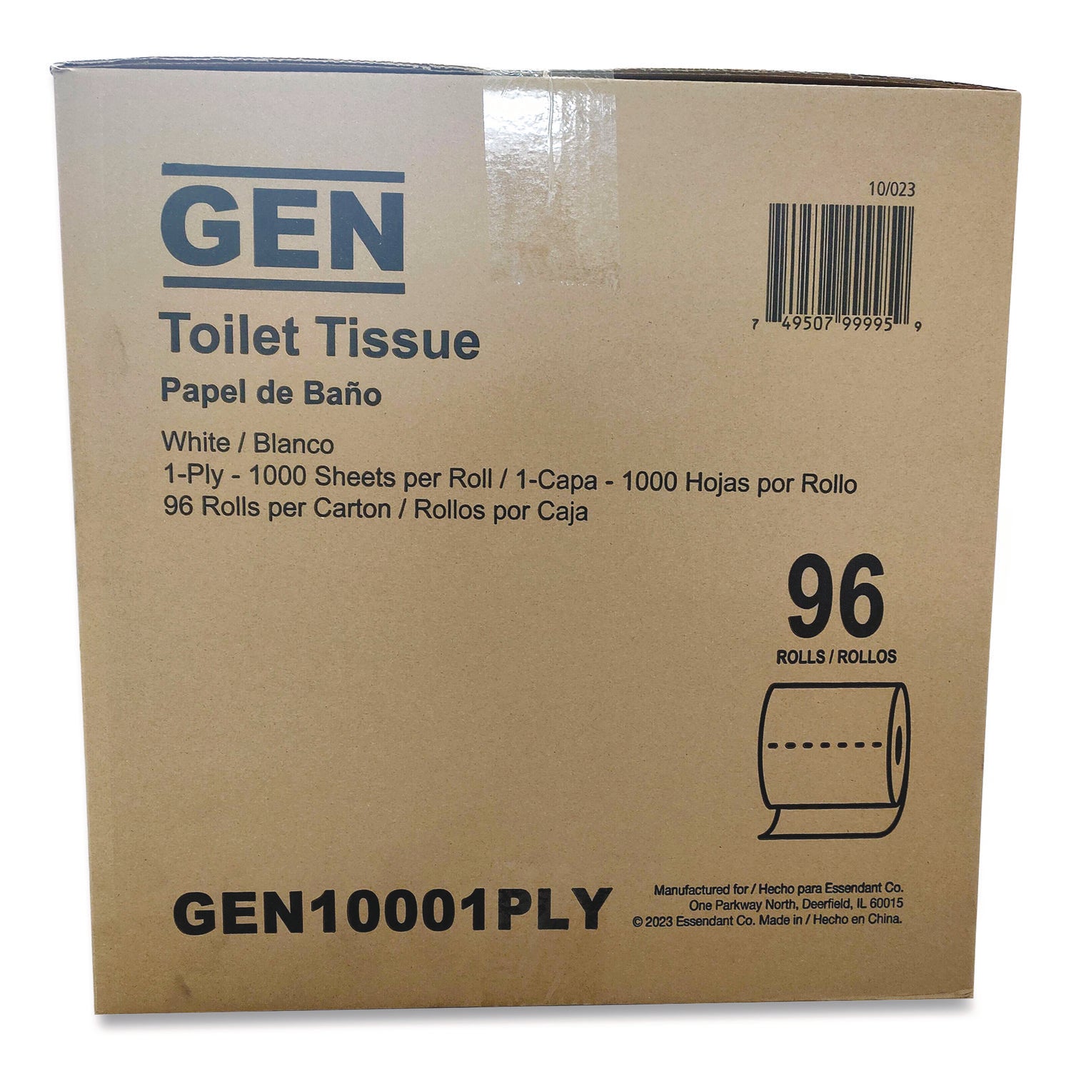 GEN Small Roll Bath Tissue, Septic Safe, 1-Ply, White, 1,000 Sheets/Roll, 96 Rolls/Carton