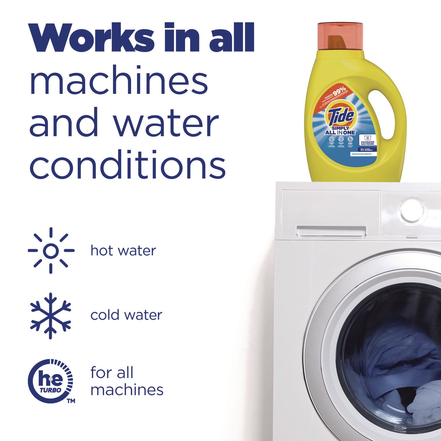 Tide® Simply Clean and Fresh Laundry Detergent, Refreshing Breeze, 64 Loads, 84 oz Bottle, 4/Carton