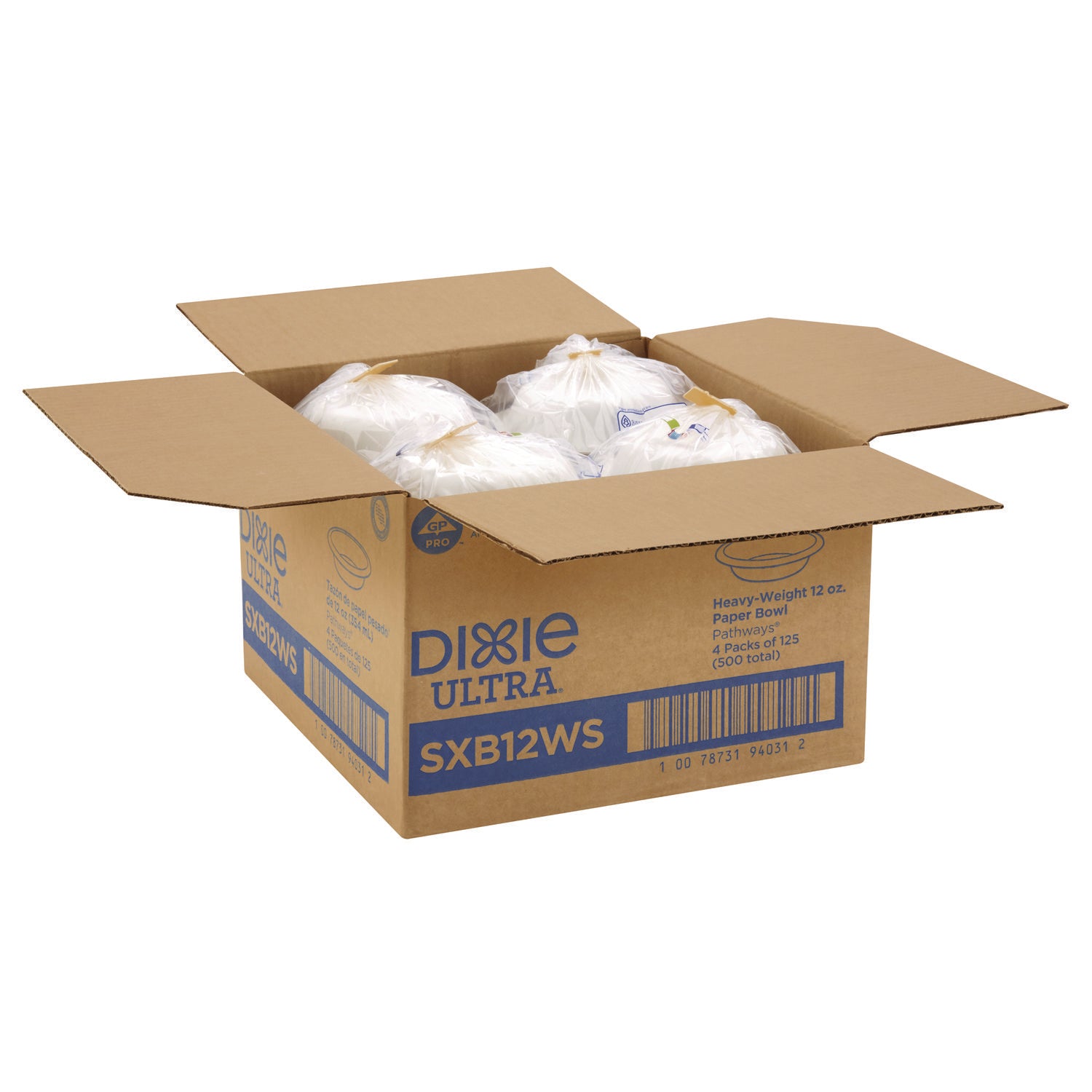 Dixie® Pathways with Soak Proof Shield Heavyweight Paper Bowls, WiseSize, 12 oz, Green/Burgundy, 125/Pack, 4 Packs/Carton