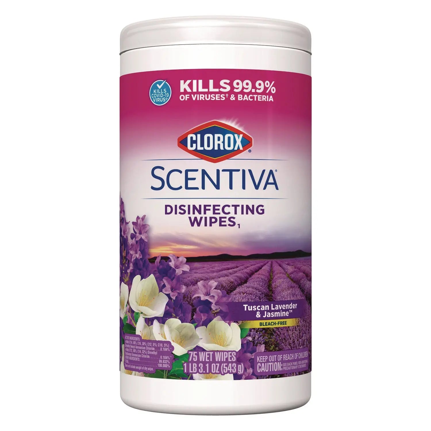 Scentiva Bleach Free Cleaning Wipes, 7.75 x 7, Tuscan Lavender and Jasmine, 75/Canister