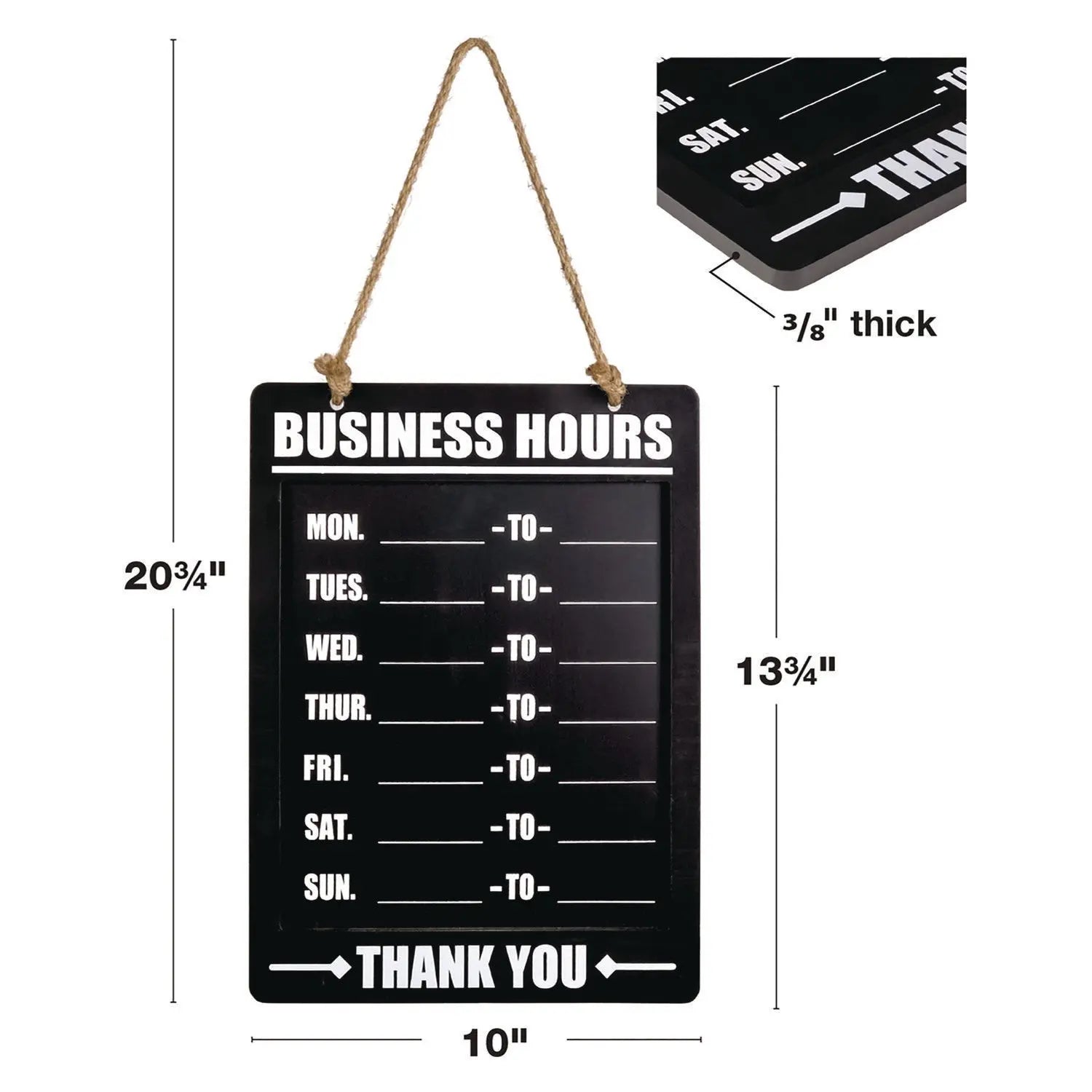 Business Hours Indoor/Outdoor Hanging Chalkboard, 10 x 0.38 x 20.75, Black/White Excello Global Products® Flipcost