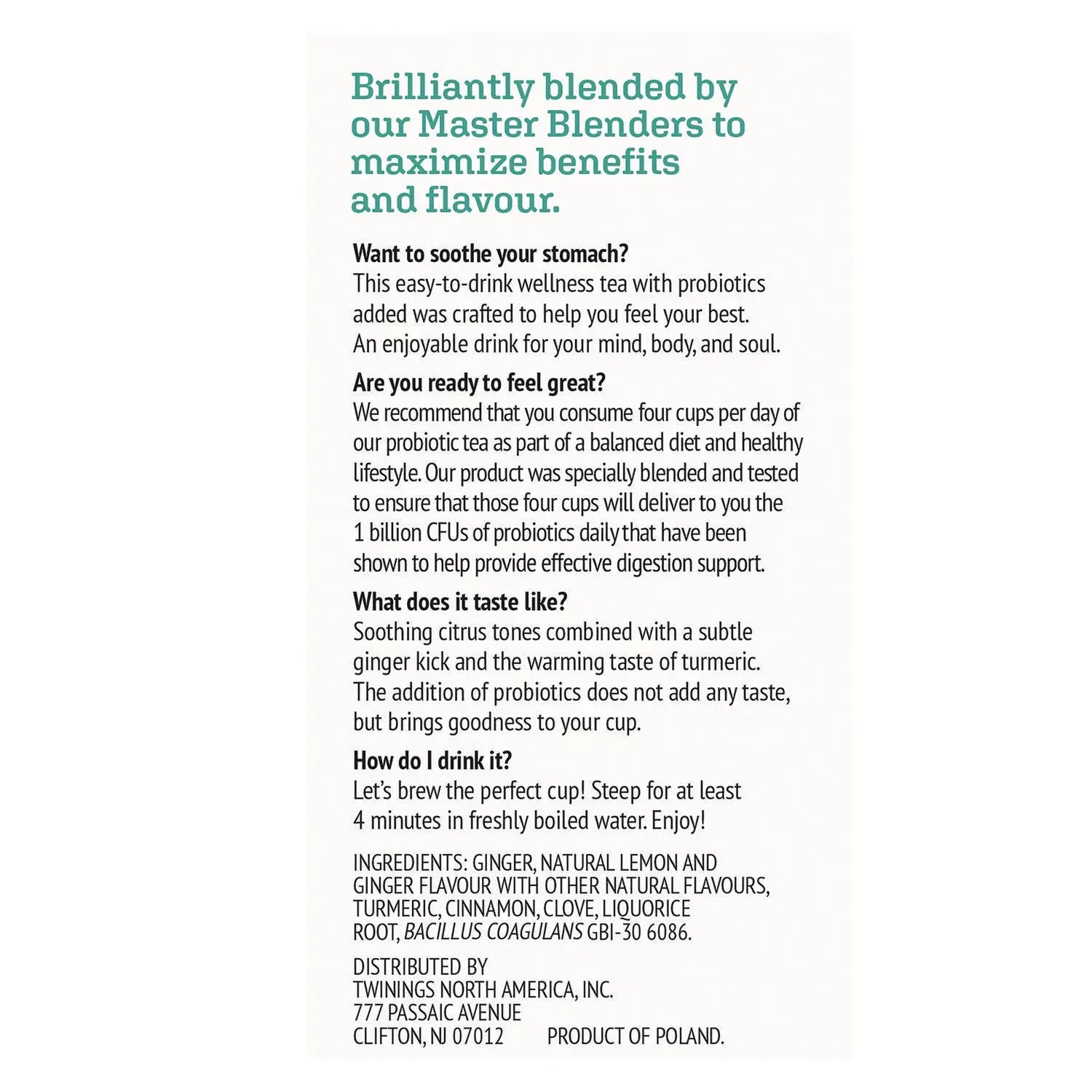 Probiotics Lemon and Ginger Herbal Tea Bags, 0.05 oz, 18/Box TWININGS® Flipcost