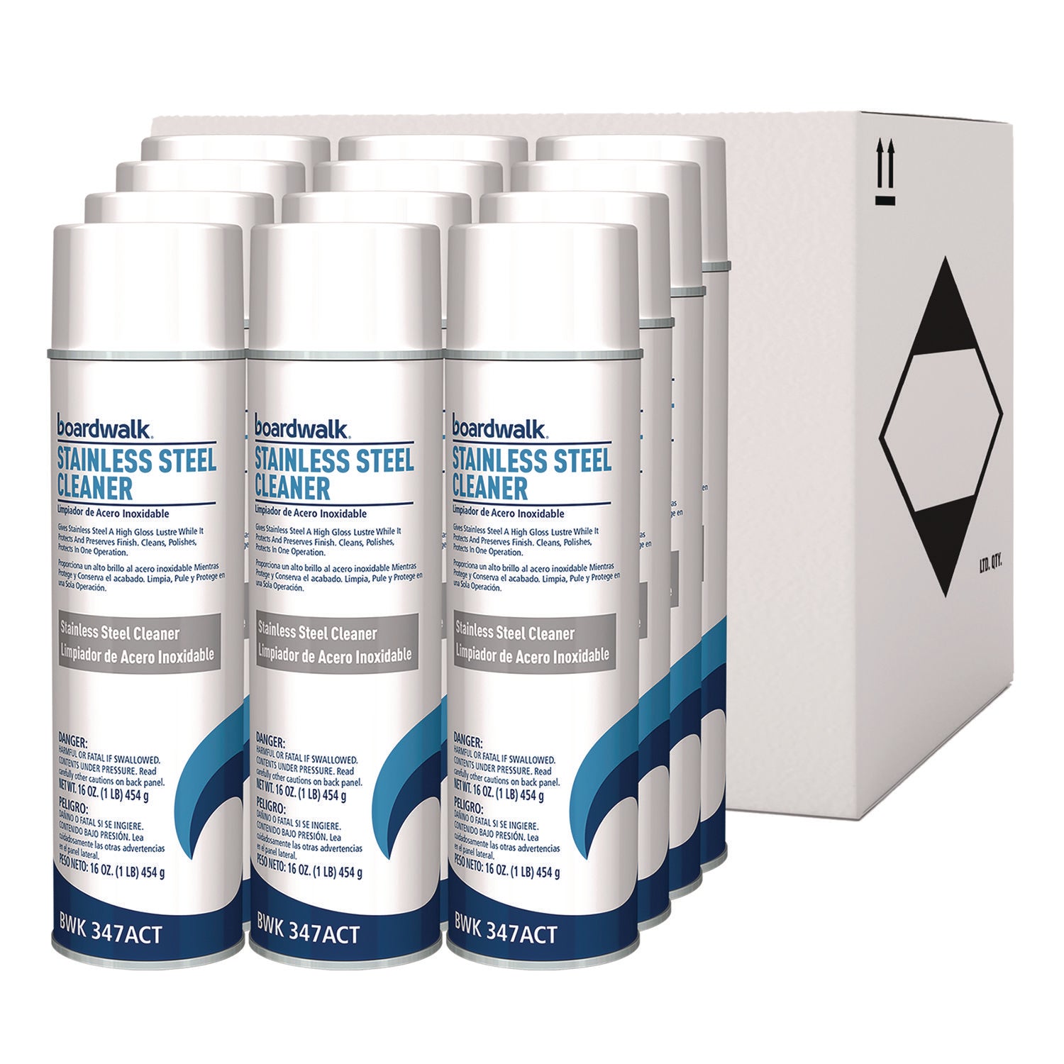 Boardwalk® Stainless Steel Cleaner and Polish, Water-in-Oil Based, Lemon Scent, 18 oz Aerosol Spray, 12/Carton