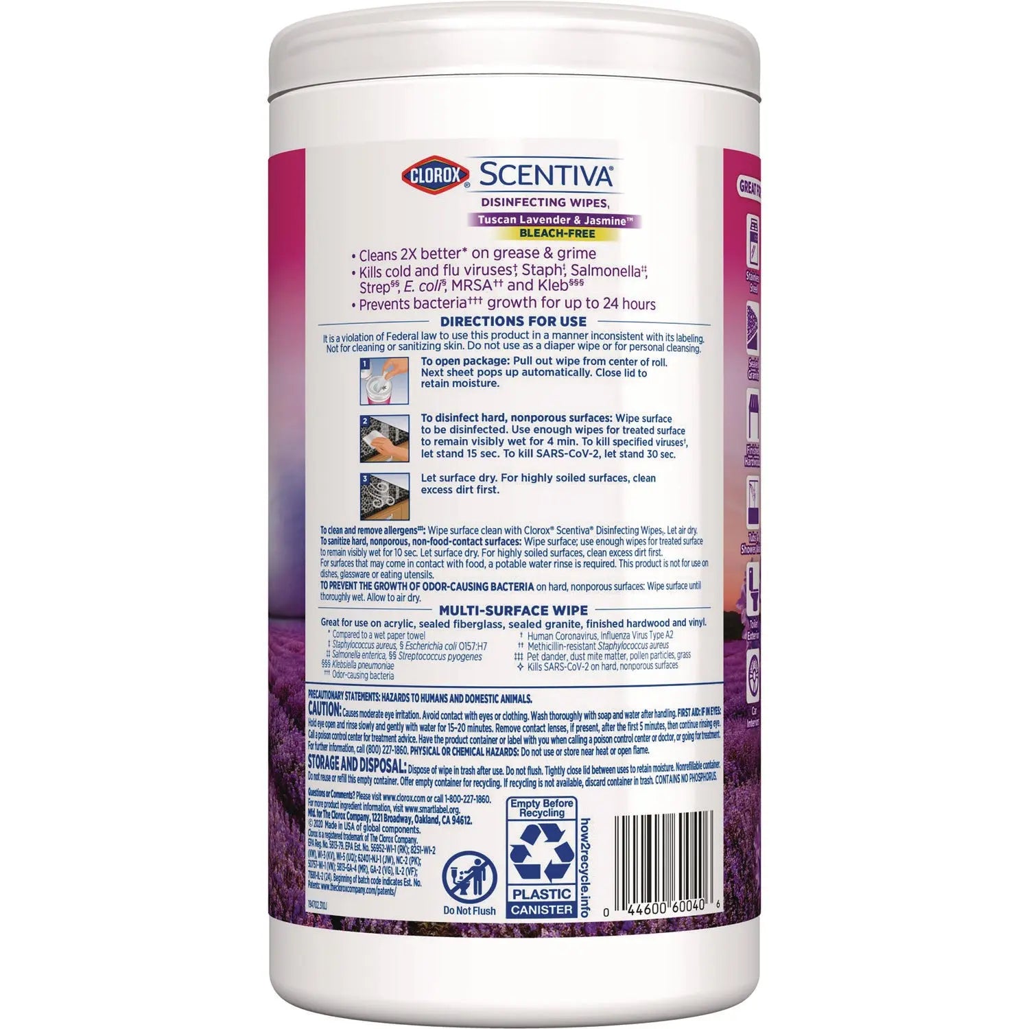 Scentiva Bleach Free Cleaning Wipes, 7.75 x 7, Tuscan Lavender and Jasmine, 75/Canister Clorox® Flipcost