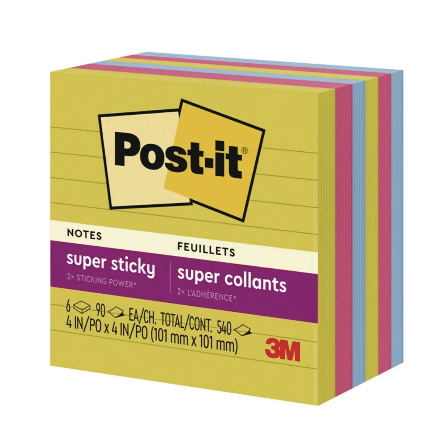 Note Pads in Summer Joy Color Collection Colors, 4" x 4", Note Ruled, 90 Sheets/Pad, 6 Pads/Pack Post-it® Notes Super Sticky Flipcost
