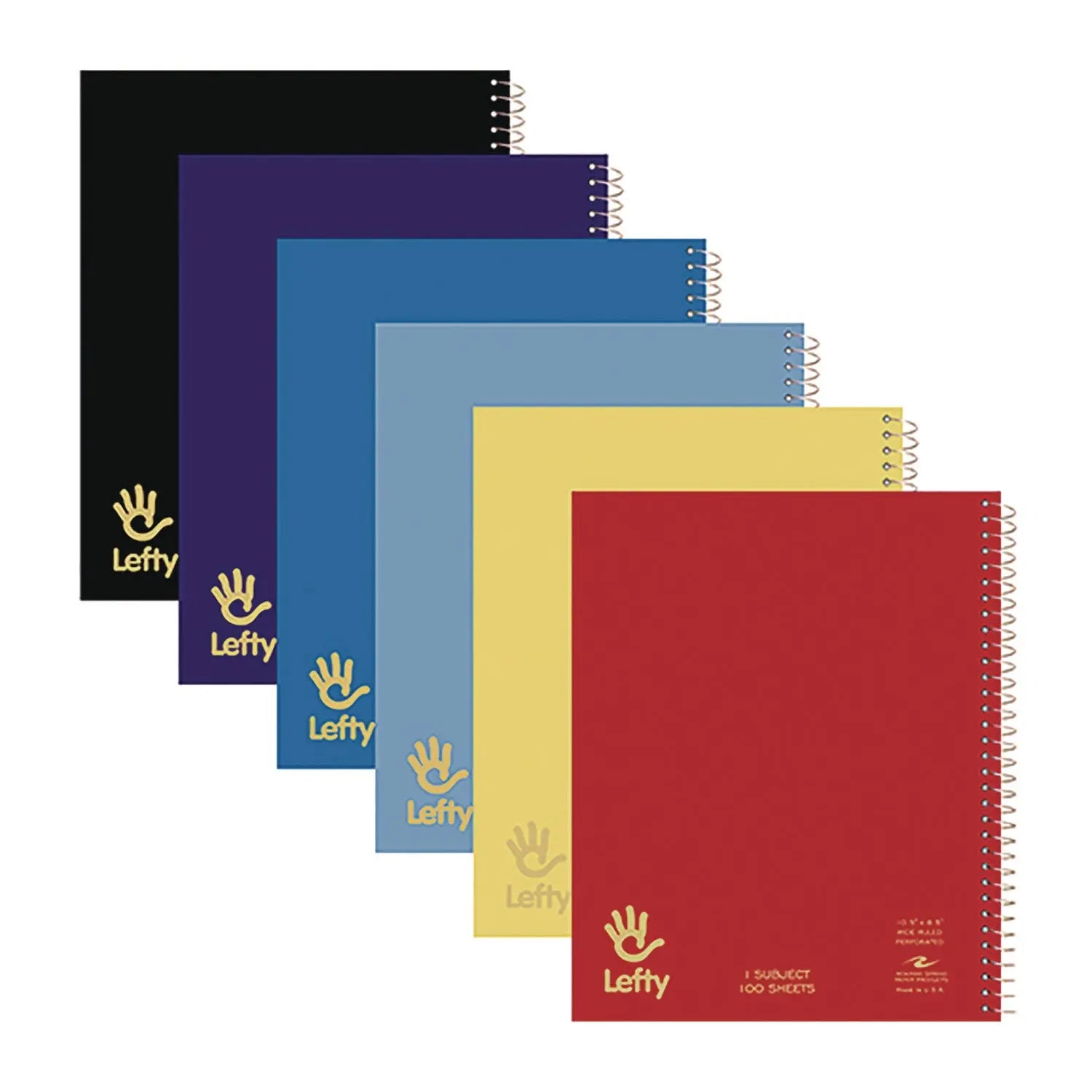 Lefty Notebook, 1-Subject, Wide/Legal Rule, Assorted Cover Colors, (100) 10.5 x 8.5 Sheets