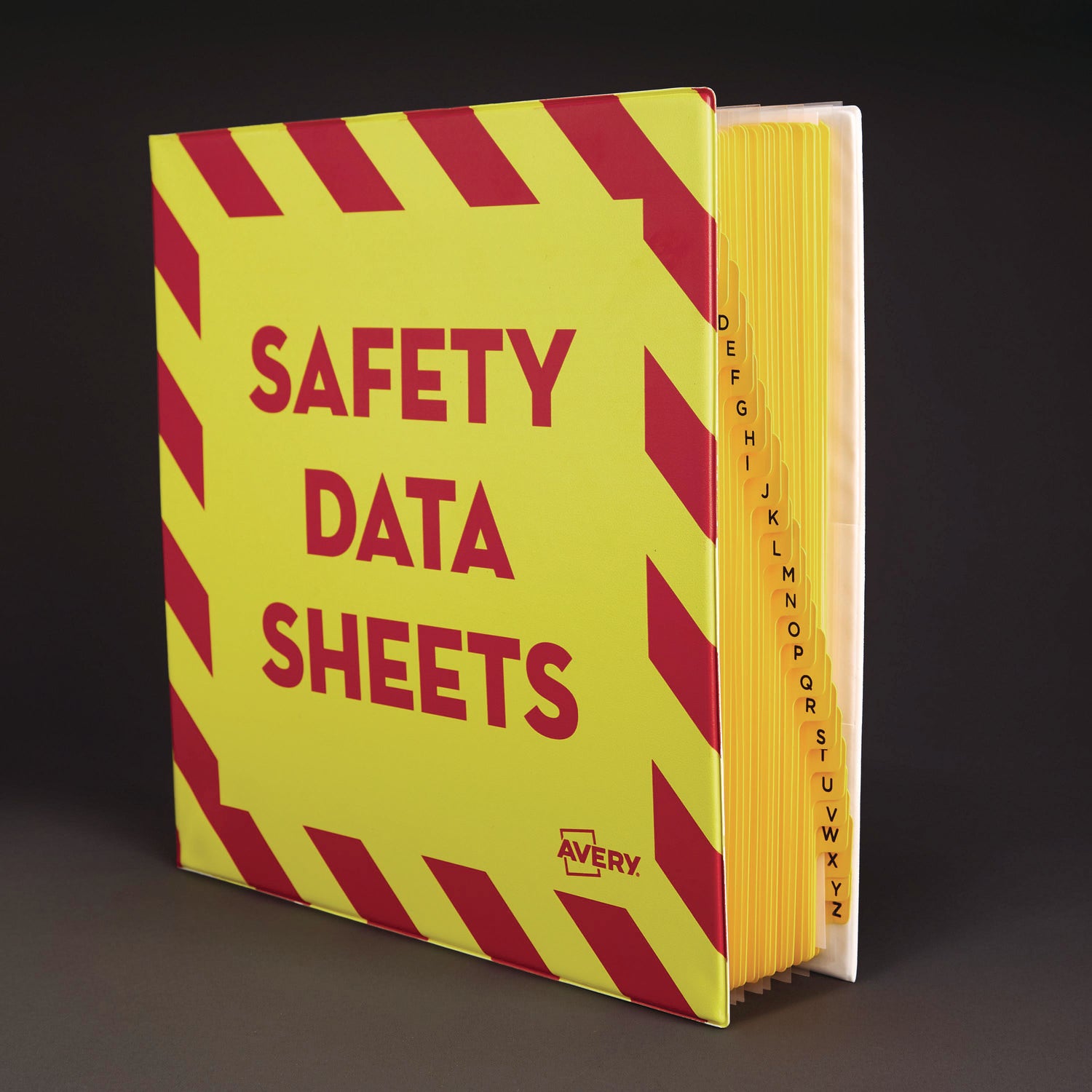 Avery® Heavy-Duty Preprinted Safety Data Sheet Binder, 3 Rings, 1.5" Capacity, 11 X 8.5, Yellow/red