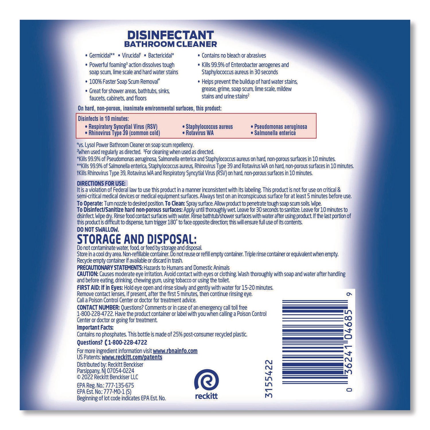 Professional LYSOL® Brand Disinfectant Bathroom Cleaner, 32 Oz Spray Bottle, 12/carton