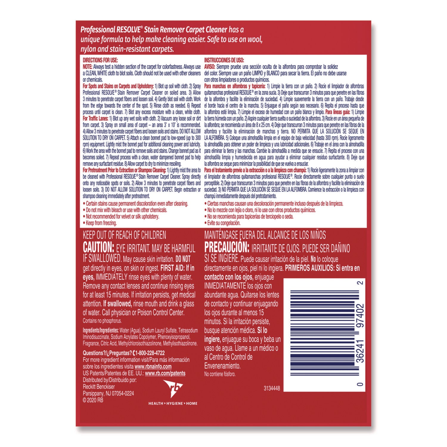 Professional RESOLVE® Spot And Stain Carpet Cleaner, 32 Oz Spray Bottle