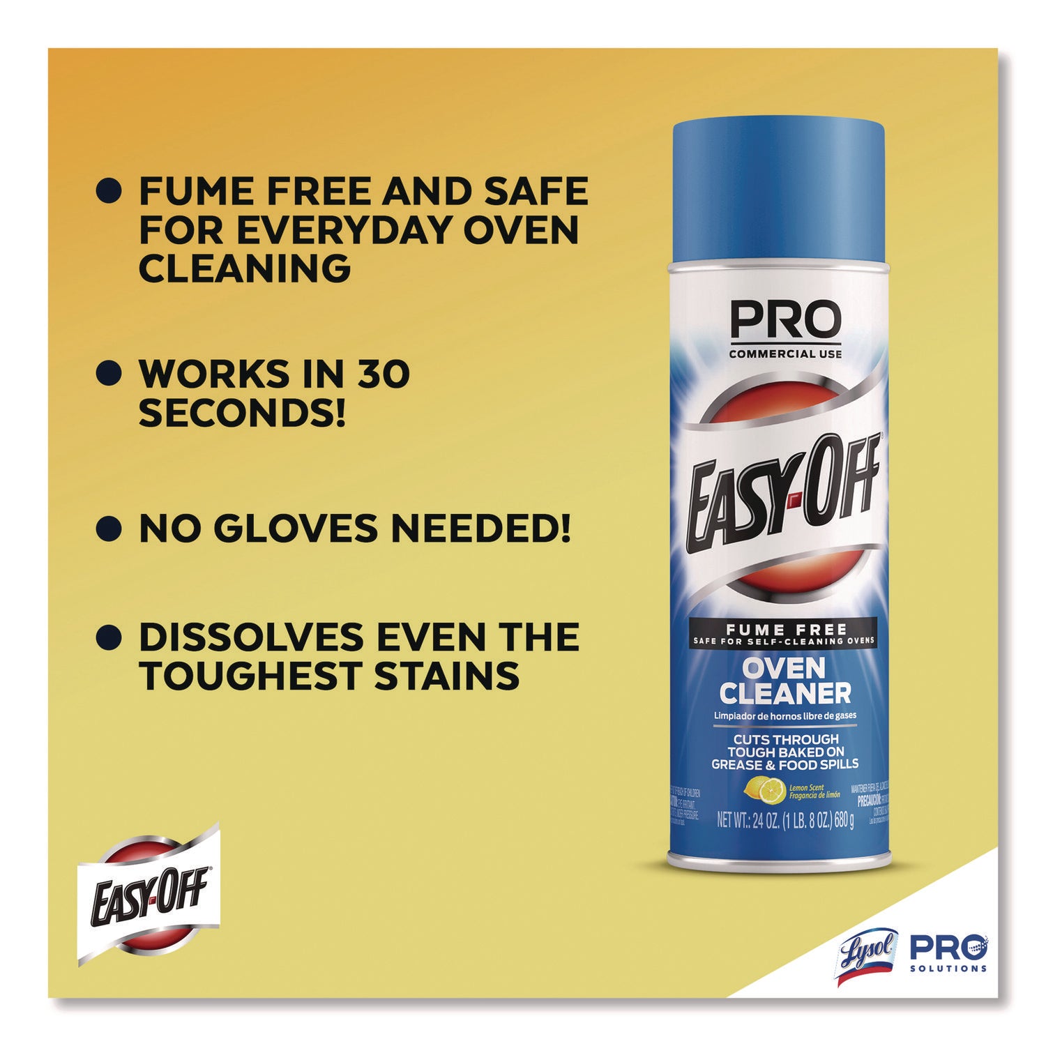 Professional EASY-OFF® Fume Free Max Oven Cleaner, Foam, Lemon, 24 Oz Aerosol Spray, 6/carton