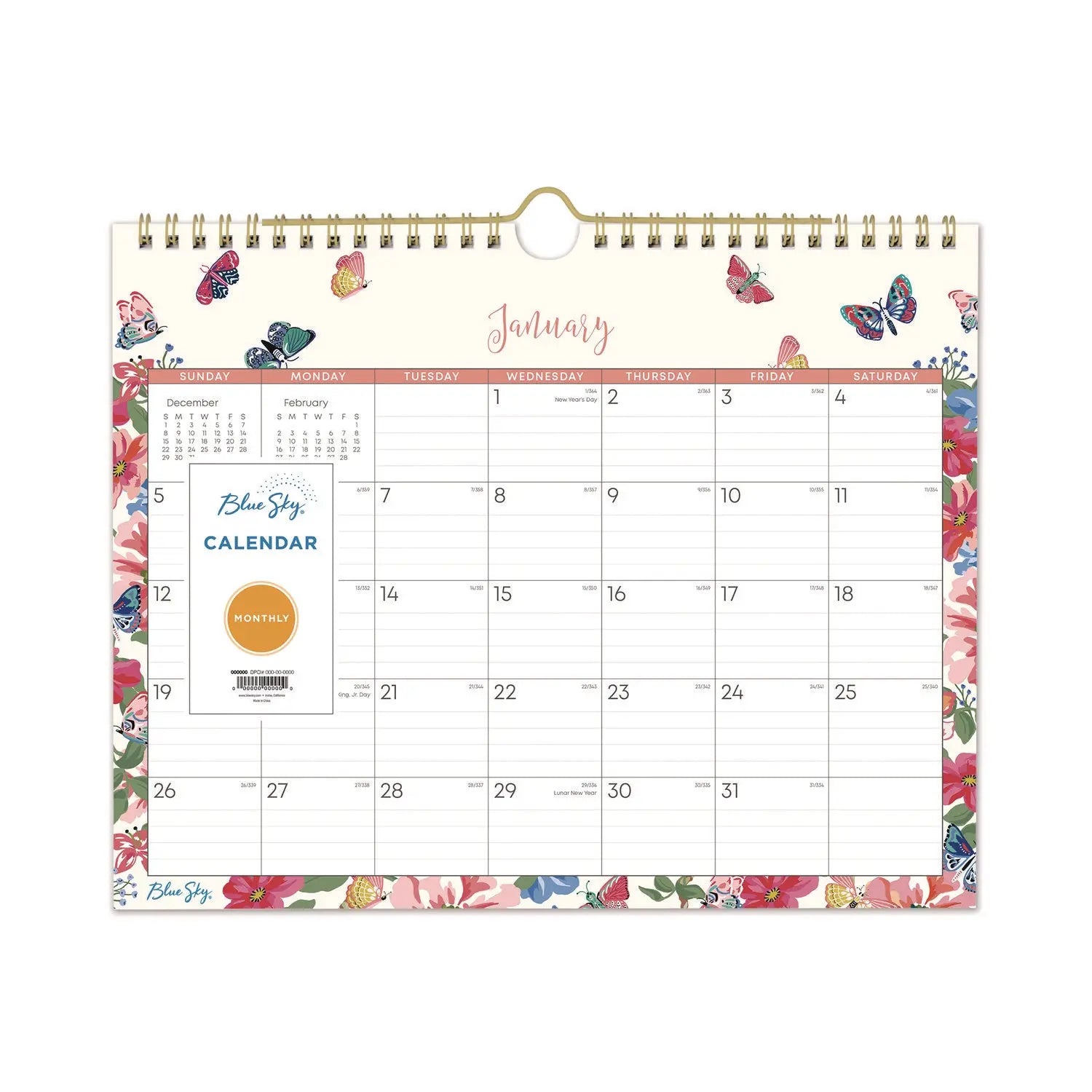 Fly By Monthly Wall Calendar, Butterflies Artwork, 11" x 8.75", Cream/Pink/Blue Sheets, 12-Month (Jan to Dec): 2025 Blue Sky® Flipcost
