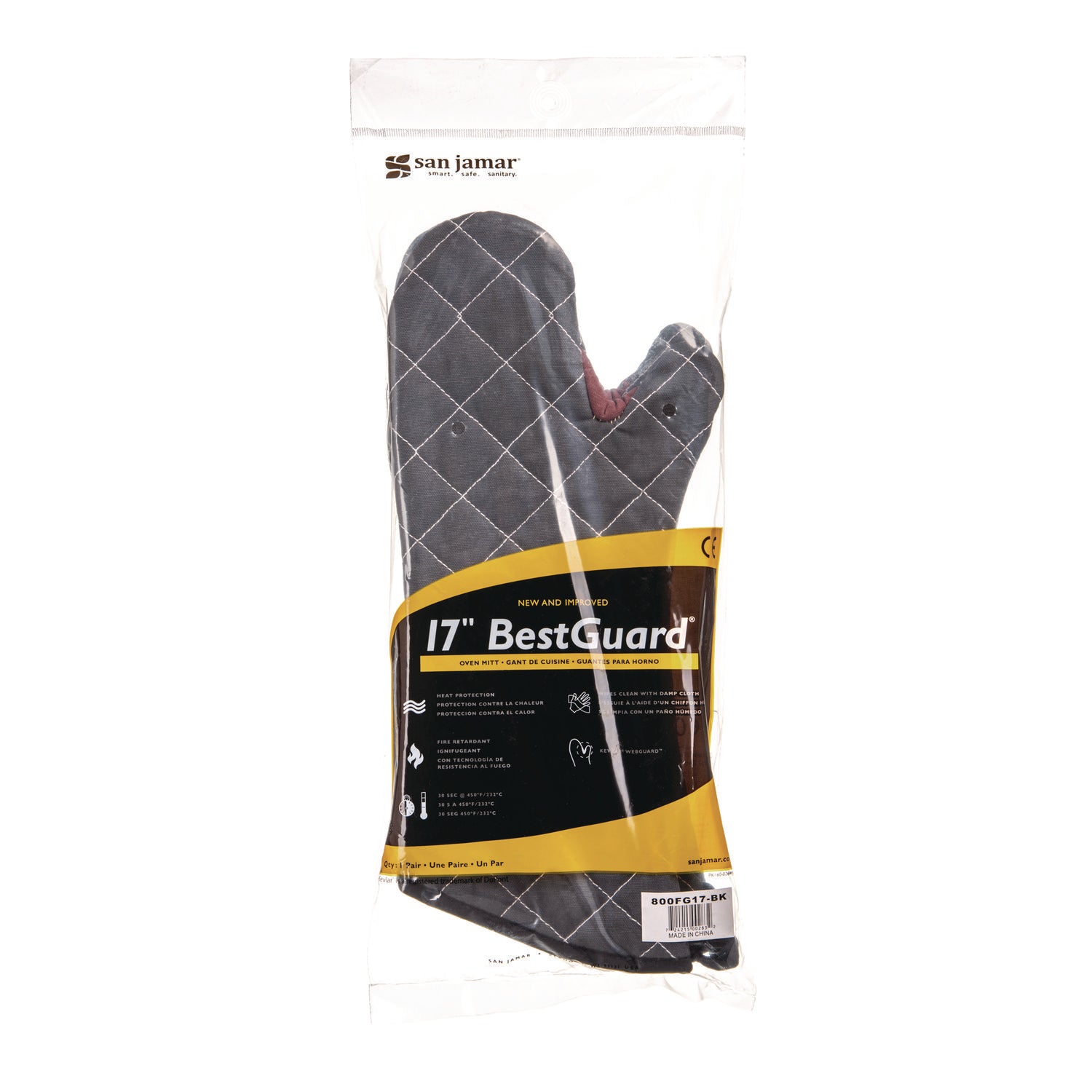 San Jamar® Bestguard Oven Mitt, 17", WebGuard Plus Fabric, Black, Pair