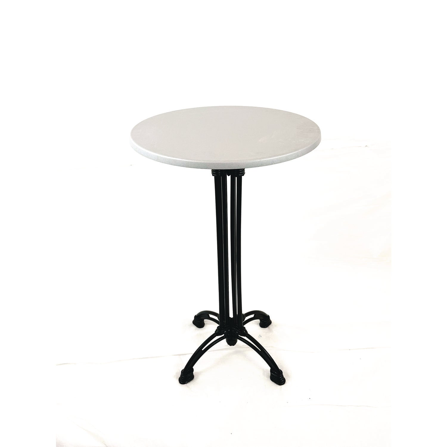 JMC Furniture Topalit Tables, Round, 24" dia x 44"h, Brushed Silver Top, Black Iron Base/Legs