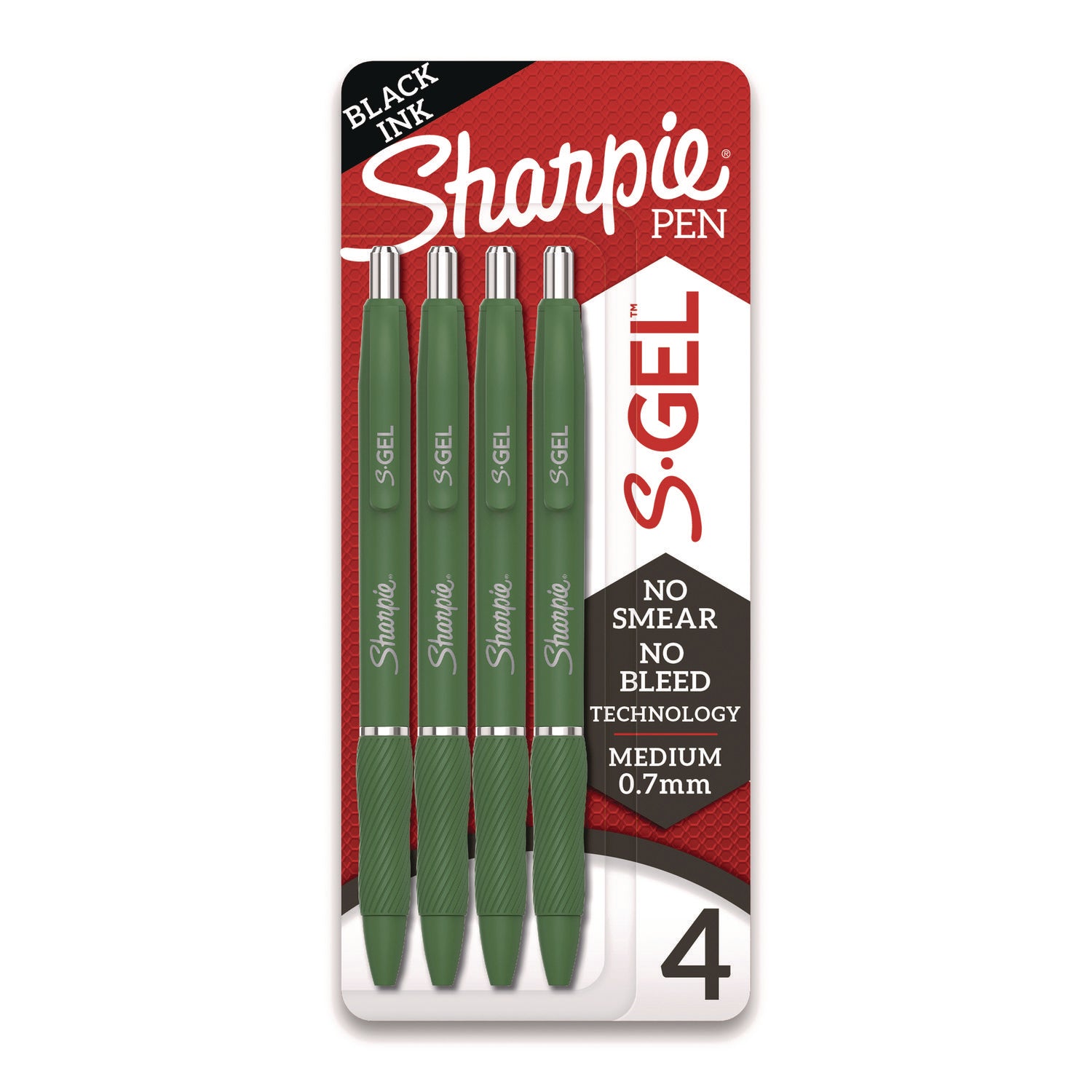 Sharpie® S-Gel™ S-Gel Fashion Barrel Gel Pen, Retractable, Medium 0.7 mm, Black Ink, Green Barrel, 4/Pack