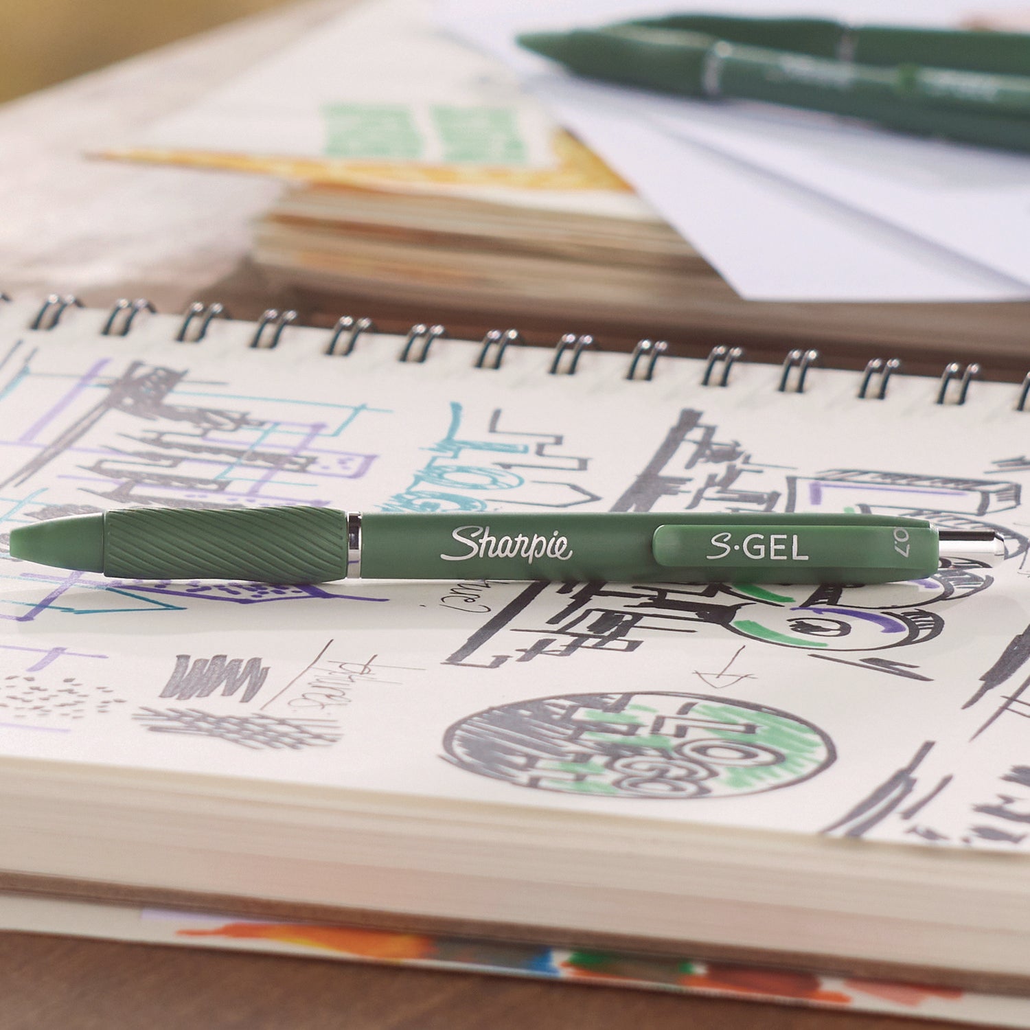 Sharpie® S-Gel™ S-Gel Fashion Barrel Gel Pen, Retractable, Medium 0.7 mm, Black Ink, Green Barrel, 4/Pack