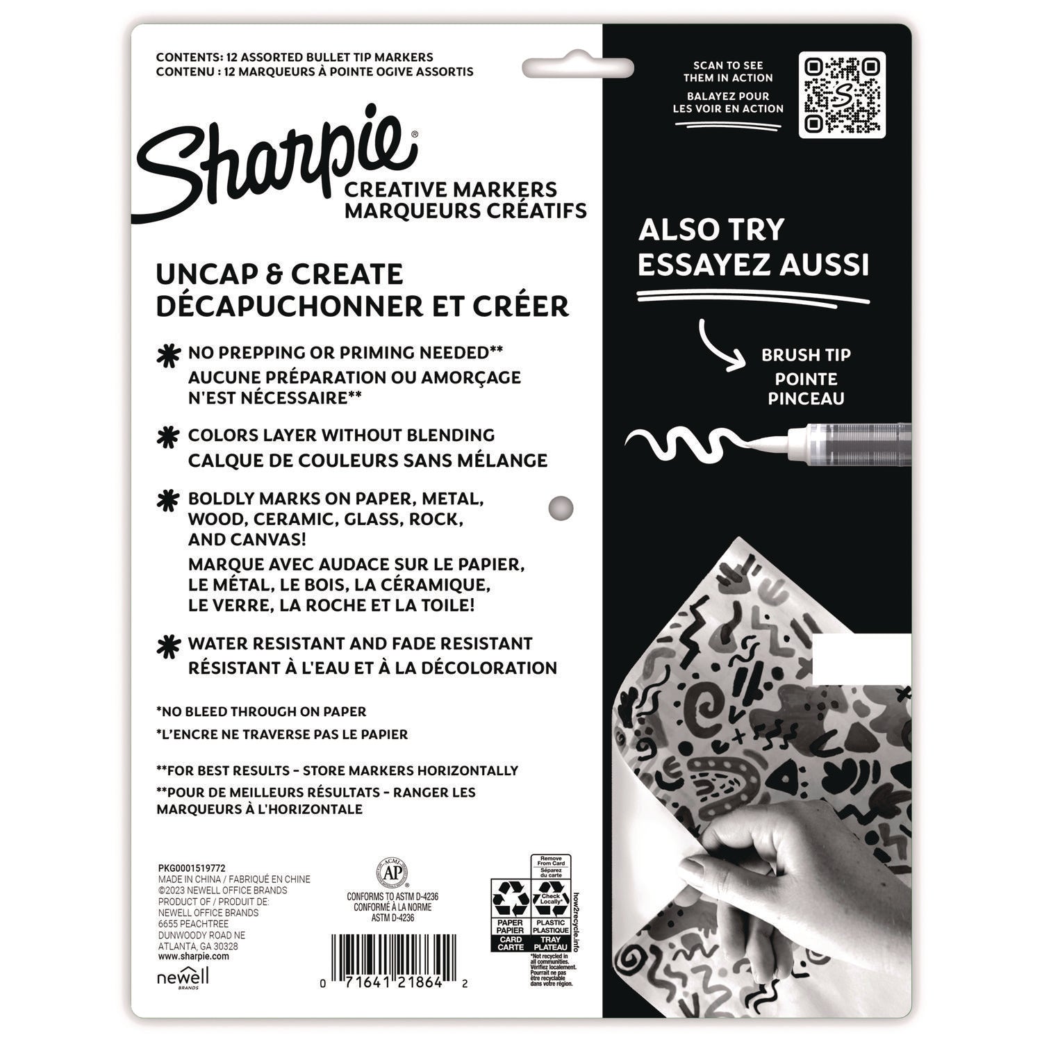 Sharpie® Creative Markers, Medium Bullet Tip, Assorted Colors, 12/Pack