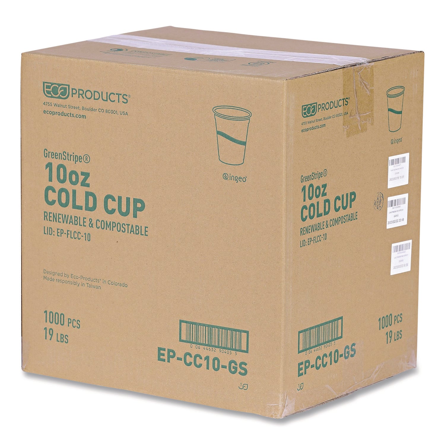 Eco-Products® GreenStripe PLA Cold Cups, 10 oz, Plastic, Clear, 1,000/Carton