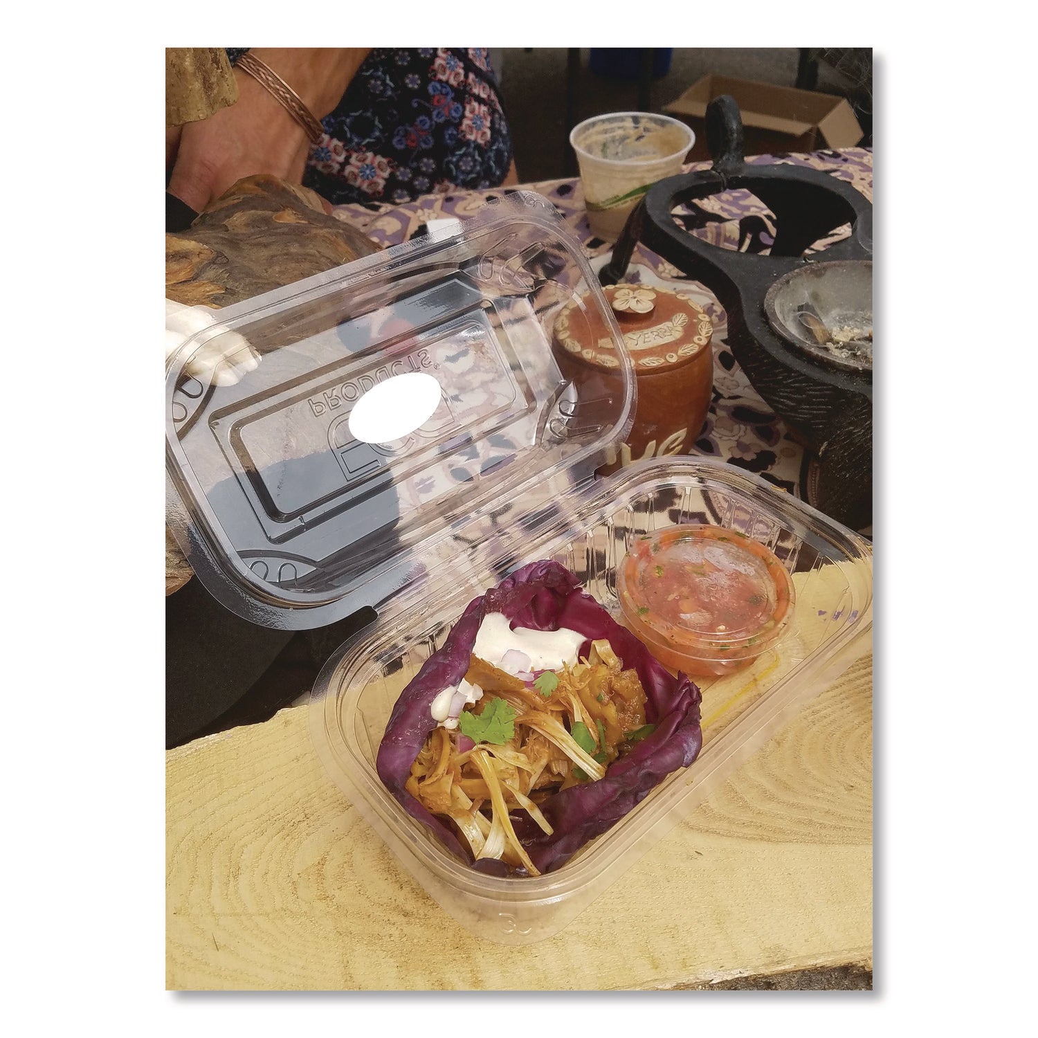 Eco-Products® Renewable and Compostable Clear Clamshell Hinged Food Containers, 9 x 6 x 3, Plastic, 80/Pack, 3 Packs/Carton