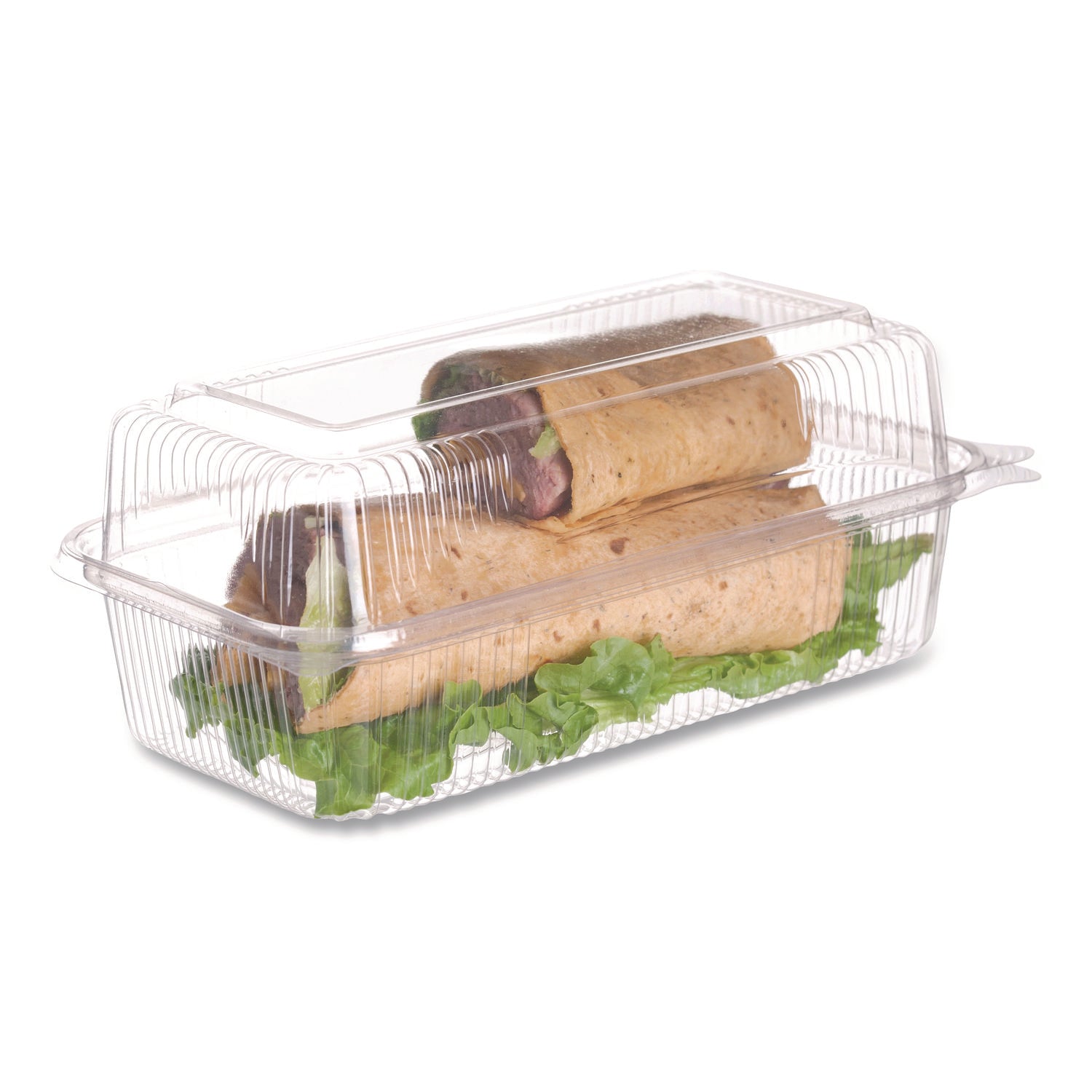 Eco-Products® Renewable and Compostable Clear Clamshell Hinged Food Containers, 9 x 6 x 3, Plastic, 80/Pack, 3 Packs/Carton